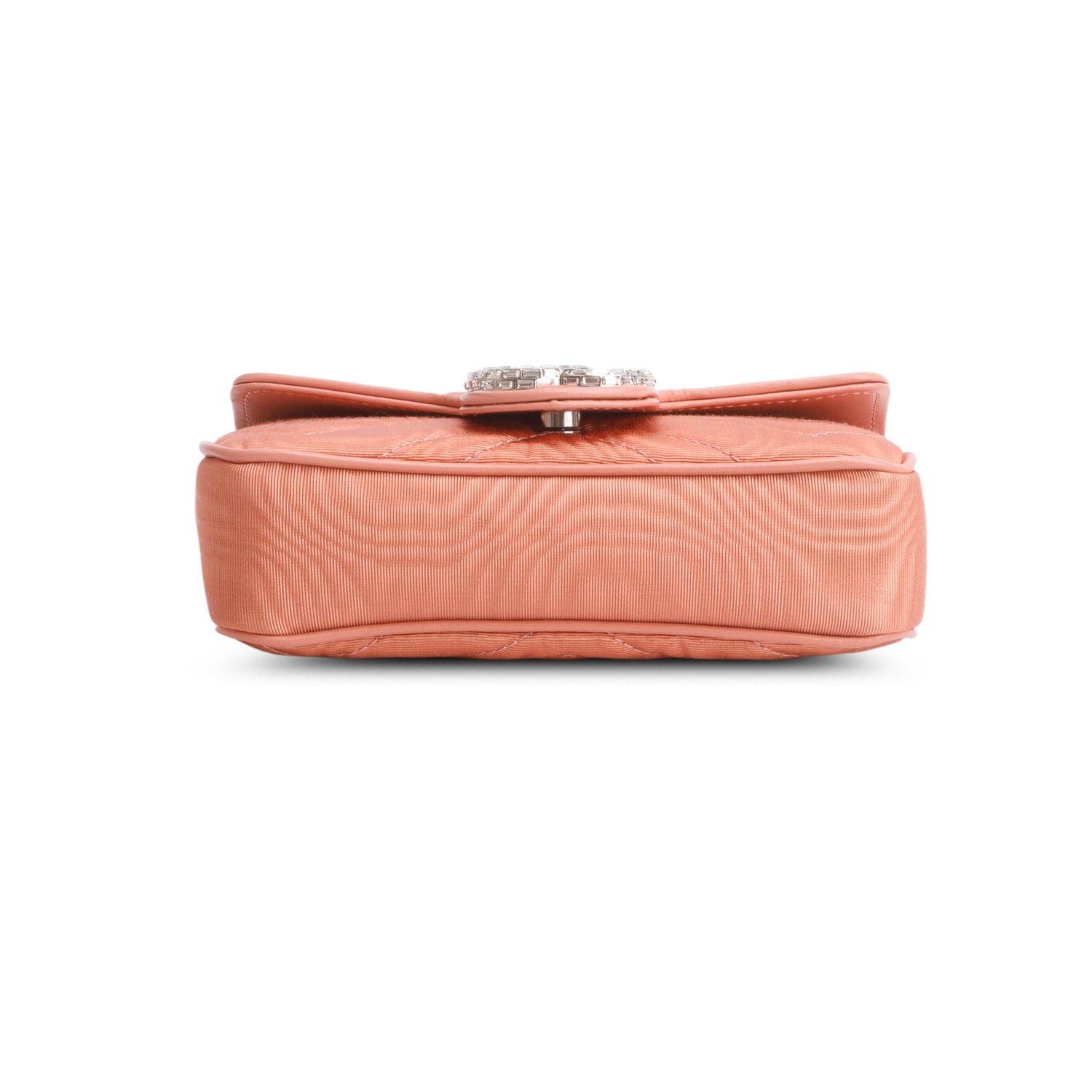 Gucci Pink Moire Fabric Calfskin Crystal Matelasse Mini GG Marmont Chain Belt Bag