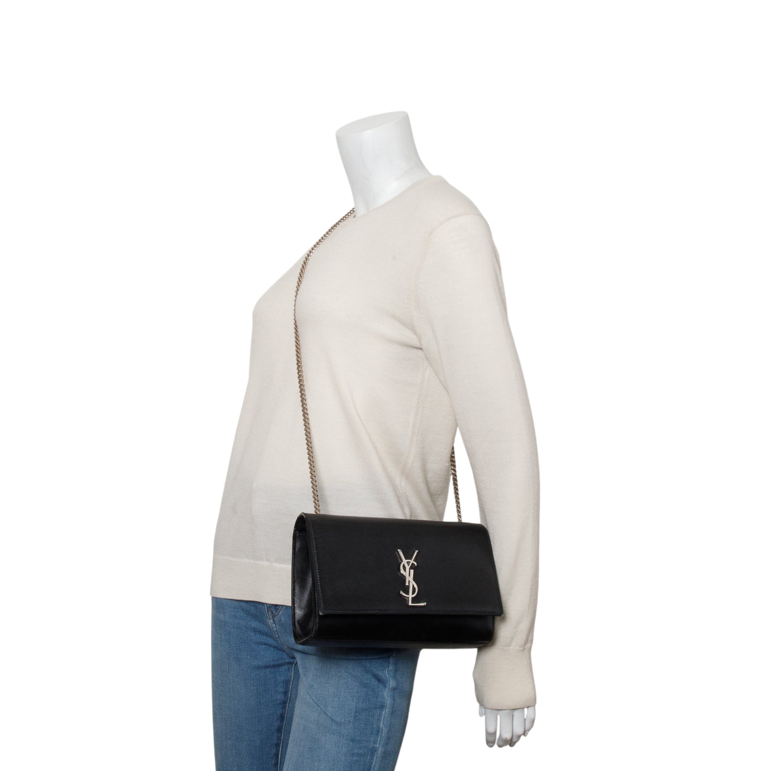 Saint Laurent 2022 Black Grain De Poudre Medium Kate Bag