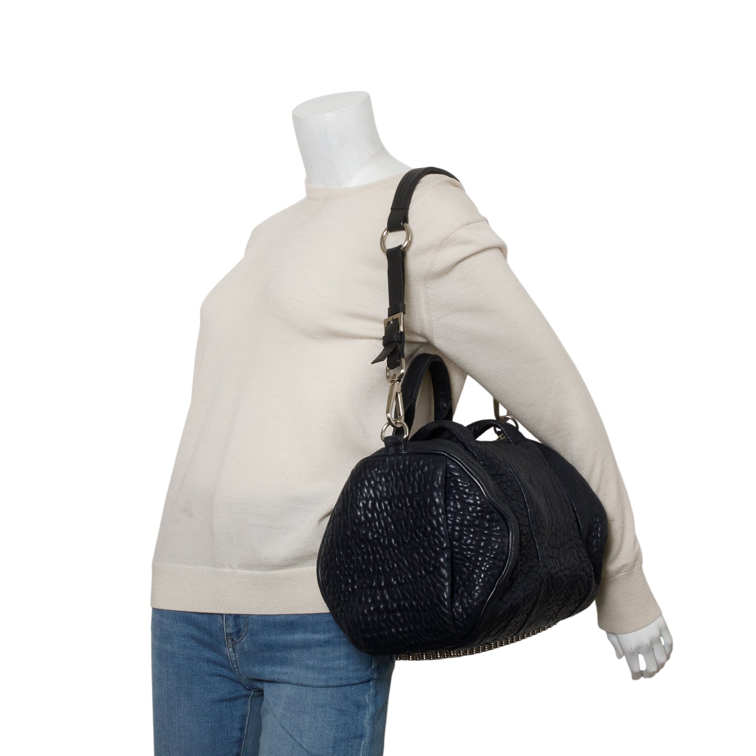 Alexander Wang Navy Pebbled Lambskin Rocco Bag w/ Strap