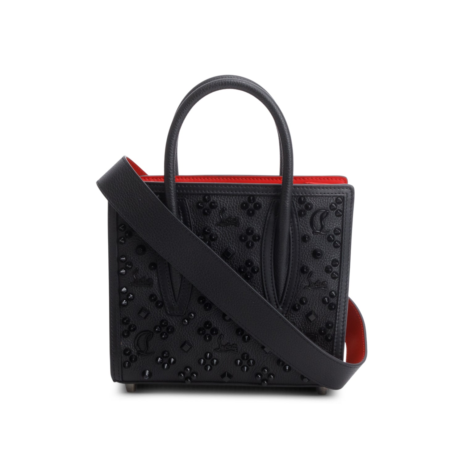 Christian Louboutin Black Calfskin Spikes Loubinthesky Mini Paloma Top Handle w/ Strap