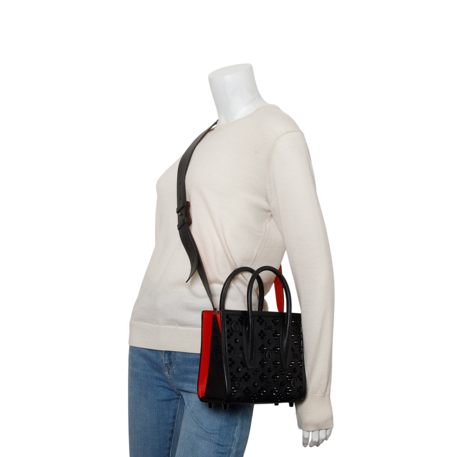 Christian Louboutin Black Calfskin Spikes Loubinthesky Mini Paloma Top Handle w/ Strap