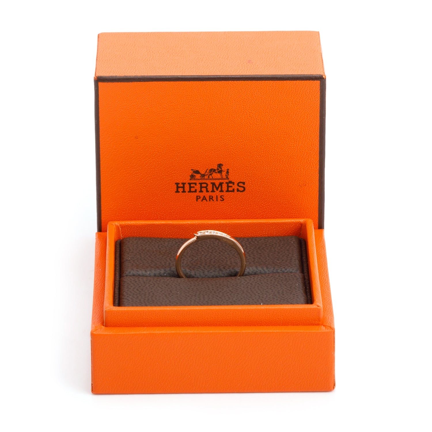 Hermes 18k Rose Gold 6 Diamond Wedding Band Ring, Size 52 6 w/ Box