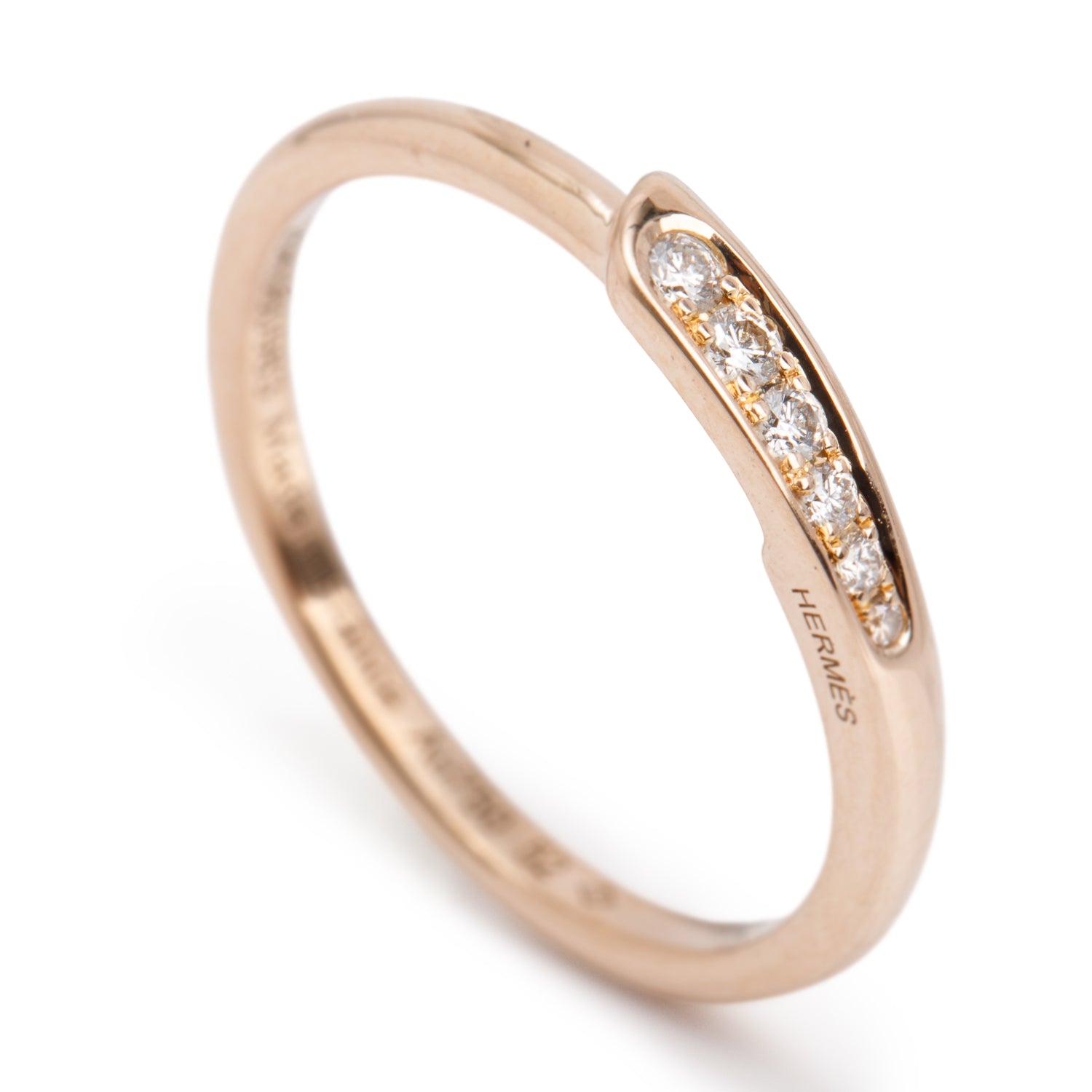 Hermes 18k Rose Gold 6 Diamond Wedding Band Ring, Size 52 6 w/ Box