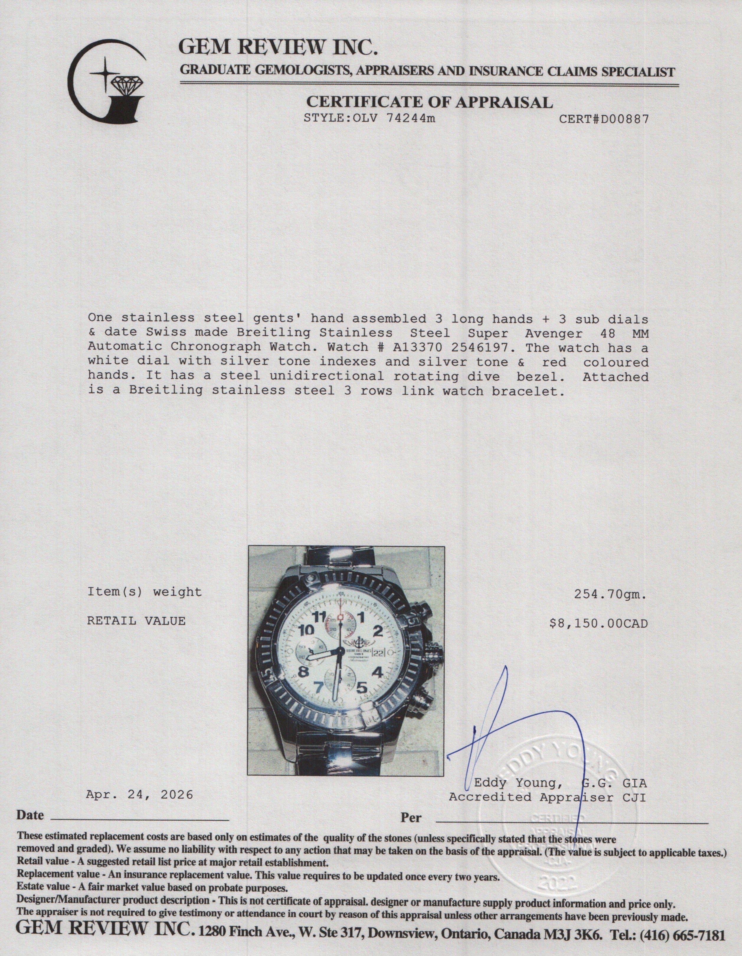 Breitling Stainless Steel Super Avenger 48 MM Automatic Chronograph Watch A13370 w/ Box & Papers