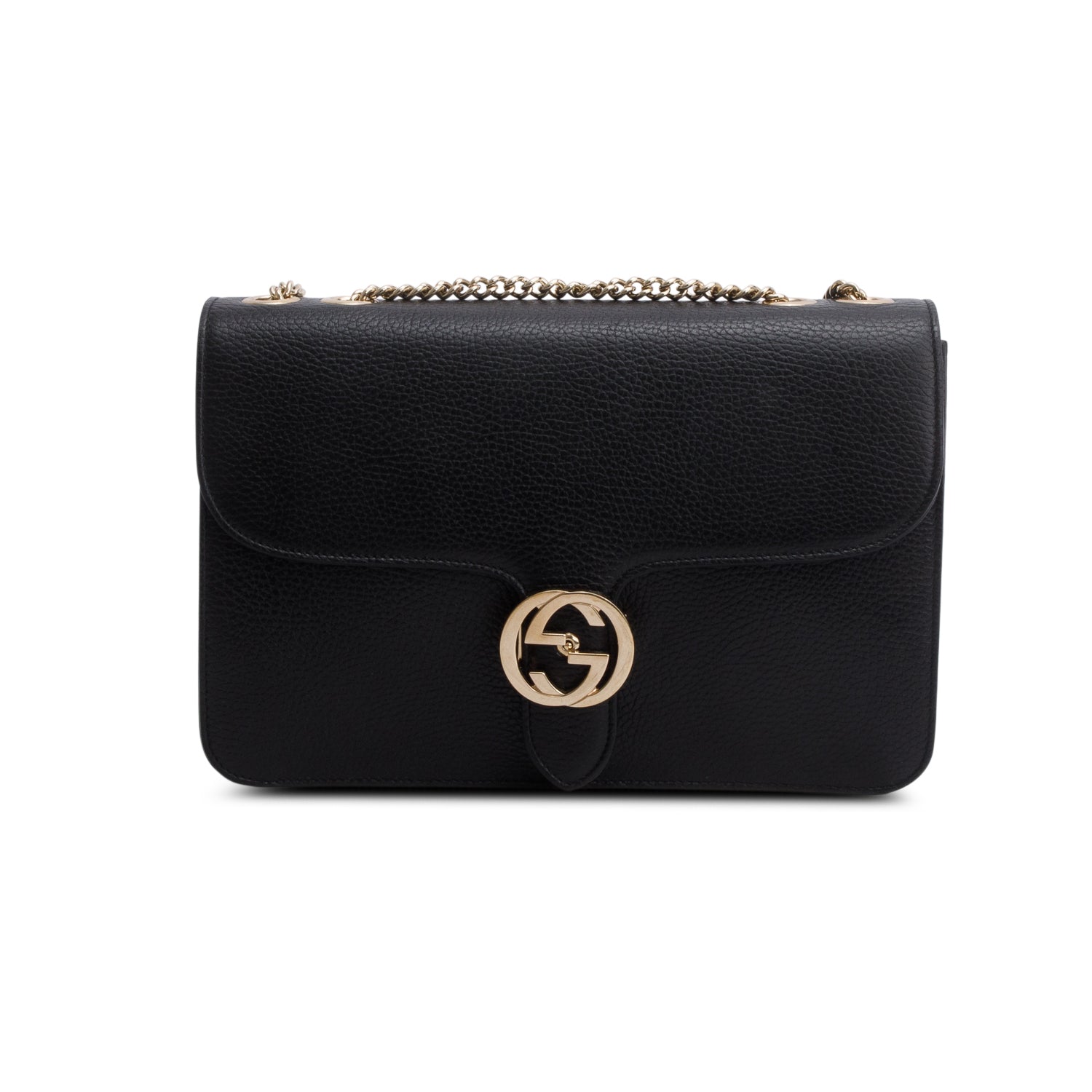 Gucci Black Calfskin Leather Medium Dollar Interlocking GG Shoulder Bag