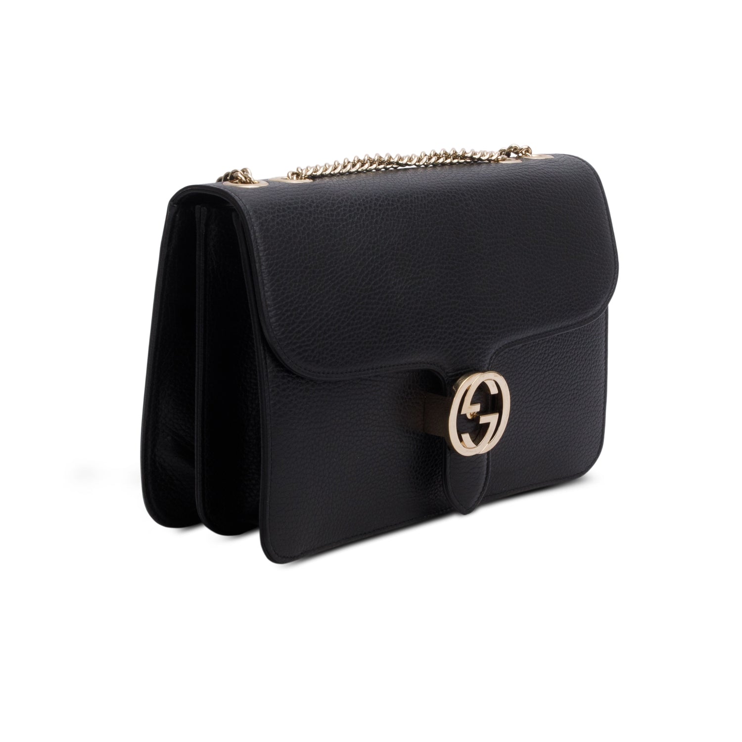 Gucci Black Calfskin Leather Medium Dollar Interlocking GG Shoulder Bag