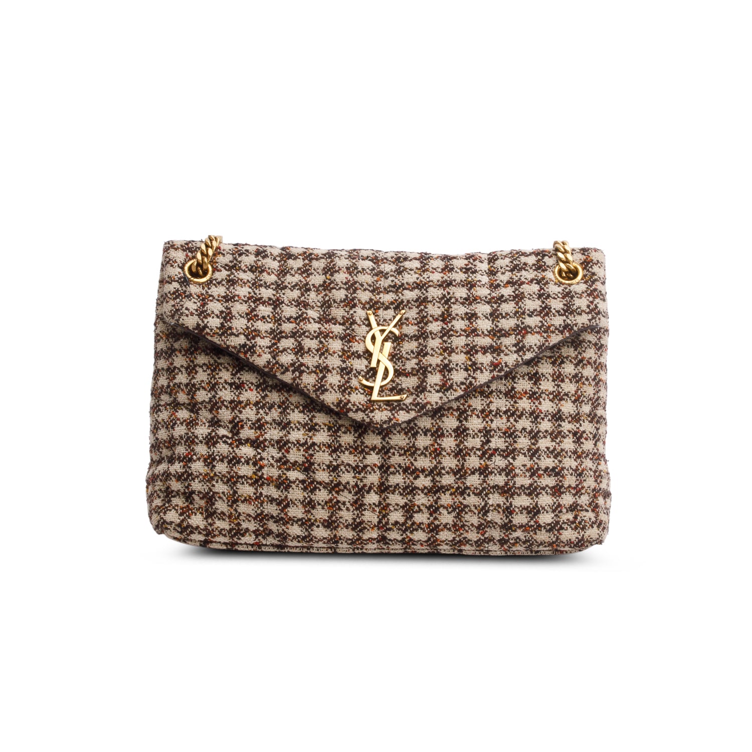 Saint Laurent 2021 Multicolor Tweed Quilted Loulou Puffer Monogram Chain Satchel