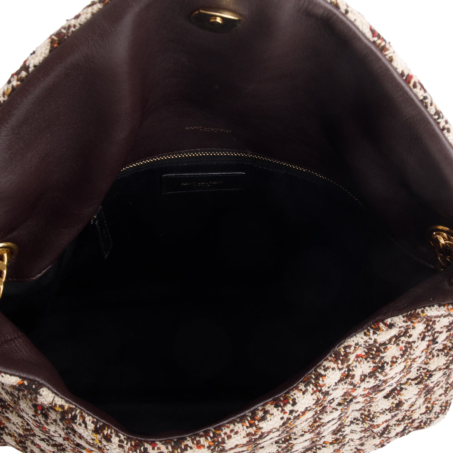 Saint Laurent 2021 Multicolor Tweed Quilted Loulou Puffer Monogram Chain Satchel