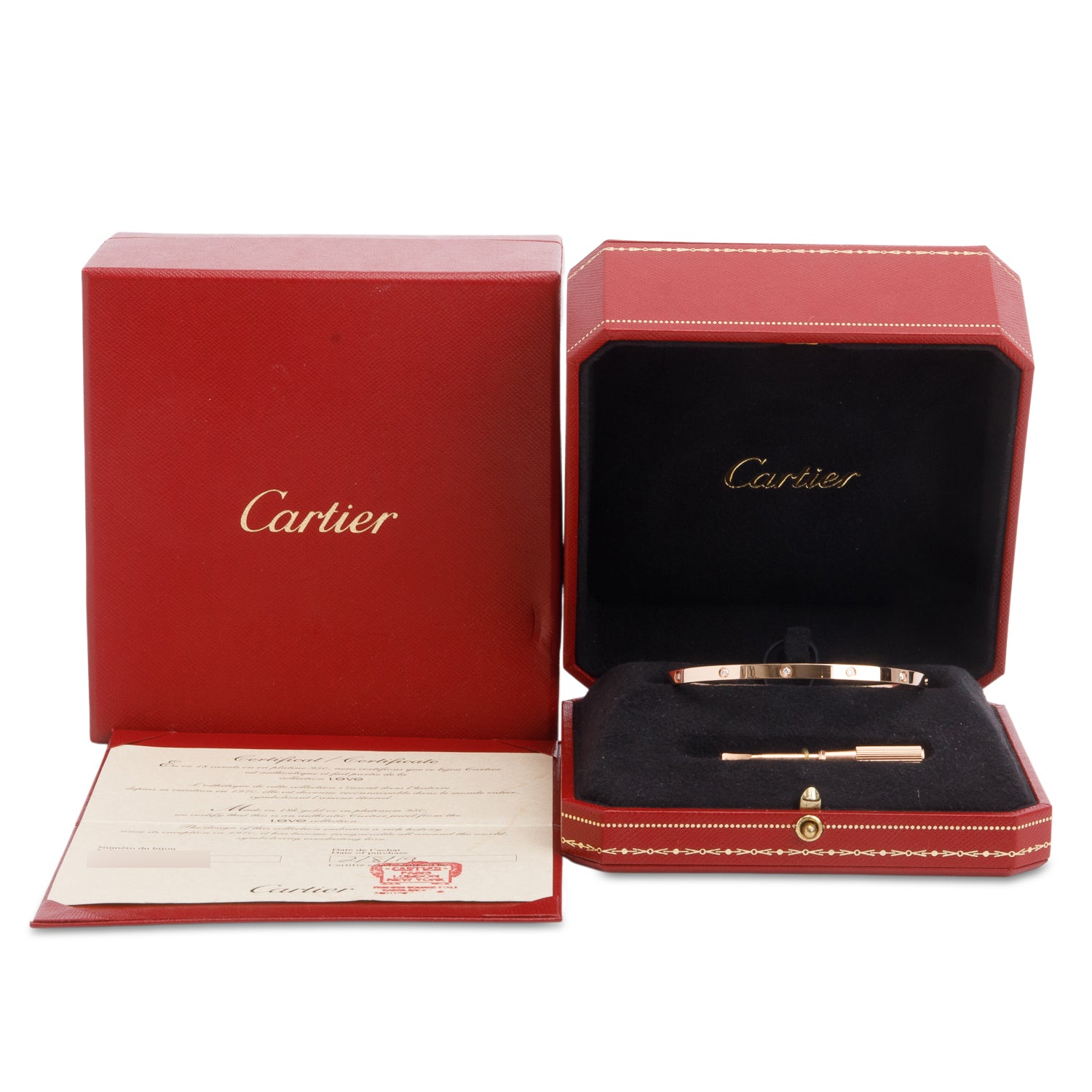 Cartier 18k Rose Gold 10 Diamond Love Bracelet, Small Model, Size 19 w/ Box & Certificate