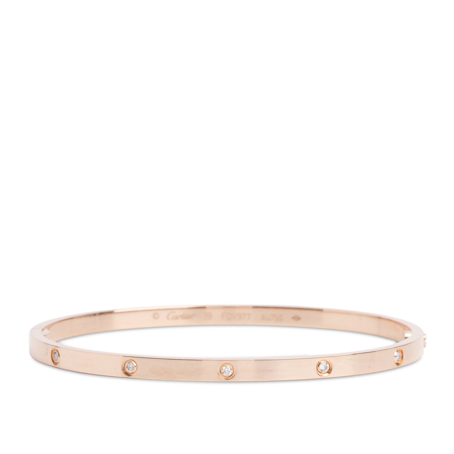 Cartier 18k Rose Gold 10 Diamond Love Bracelet, Small Model, Size 19 w/ Box & Certificate