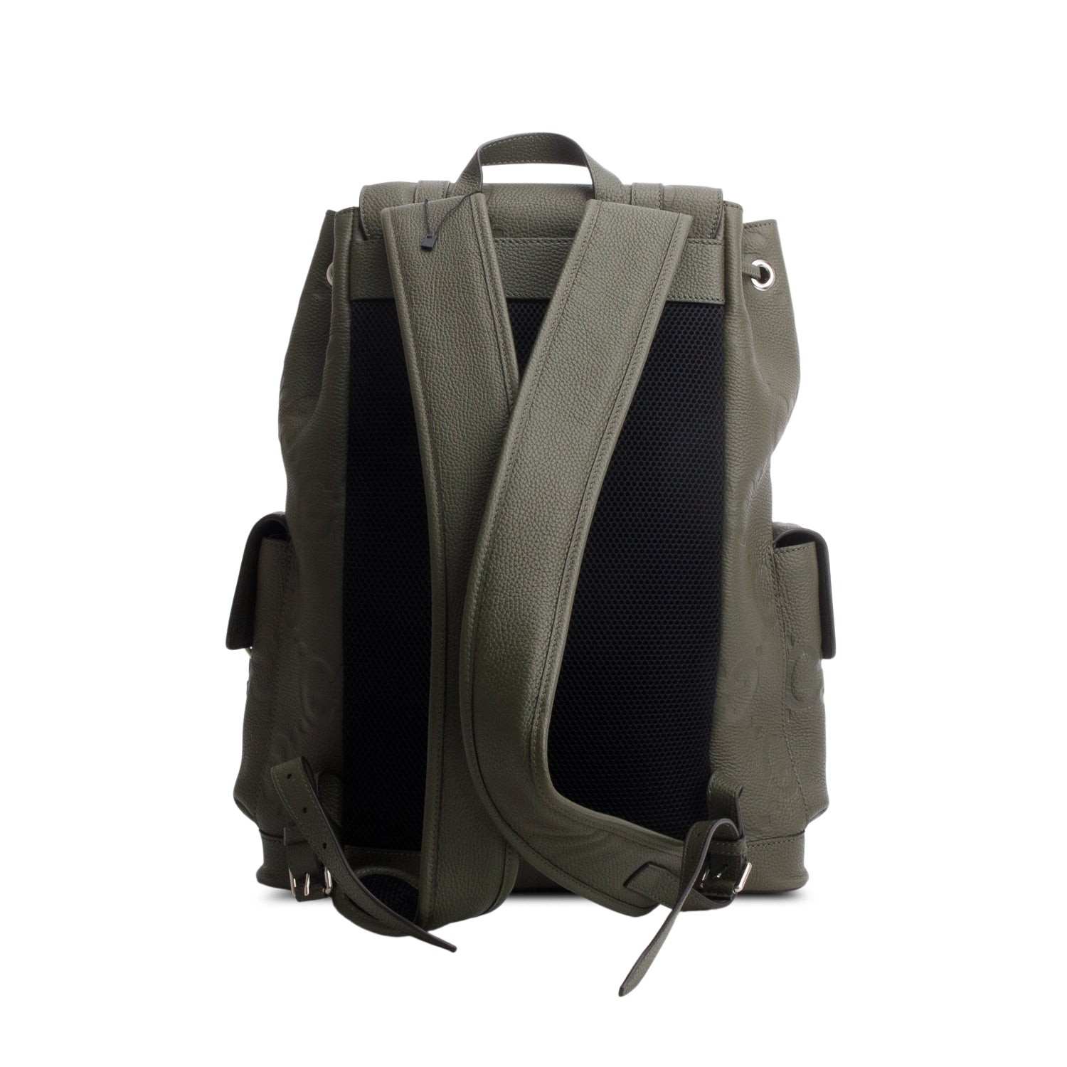 Gucci Green Piuma Calfskin Jumbo GG Embossed Double Buckle Backpack