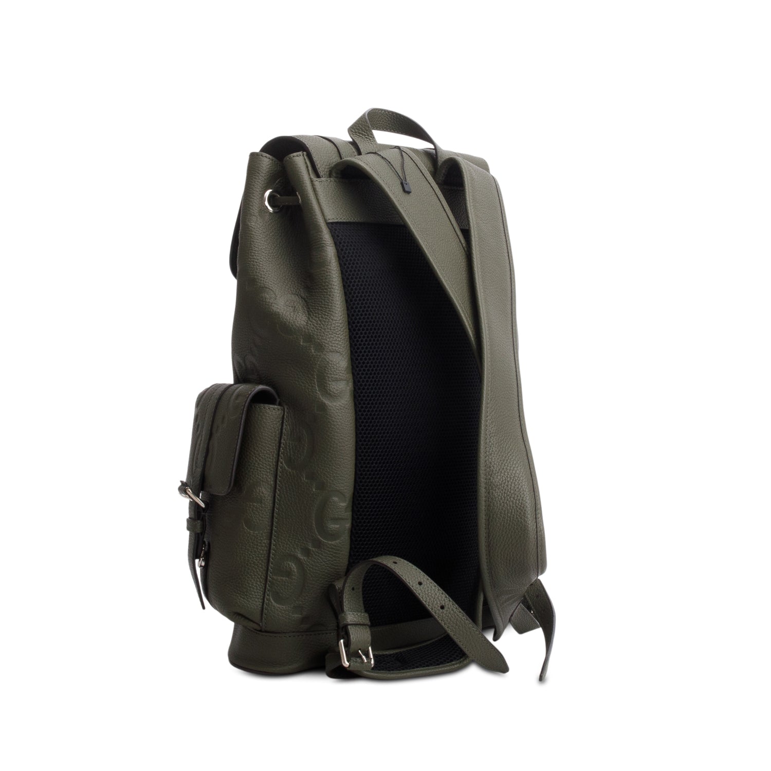 Gucci Green Piuma Calfskin Jumbo GG Embossed Double Buckle Backpack