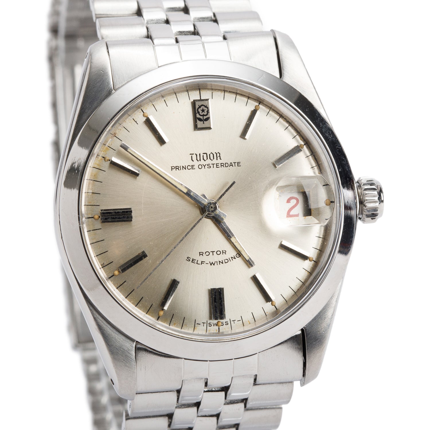 Tudor Stainless Steel Prince OysterDate 34 MM Roulette Date Window Automatic Watch Silver Dial 7996
