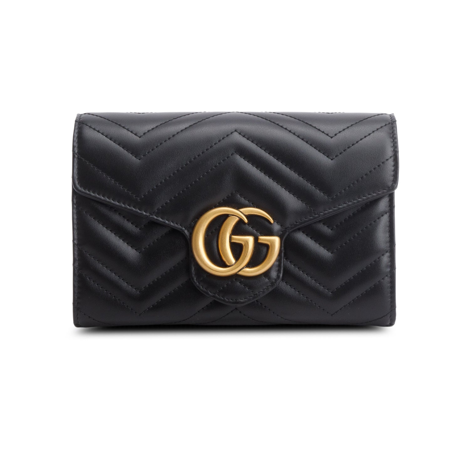 Gucci Black Calfskin Matelasse GG Marmont Wallet on Chain w/ Box