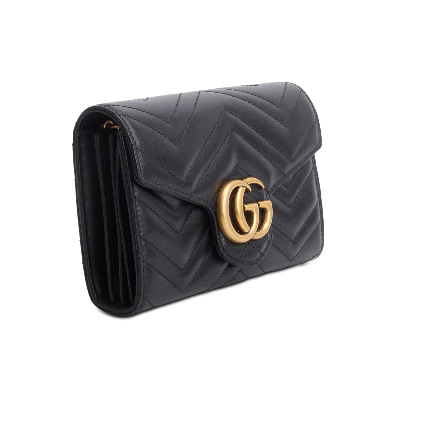 Gucci Black Calfskin Matelasse GG Marmont Wallet on Chain w/ Box