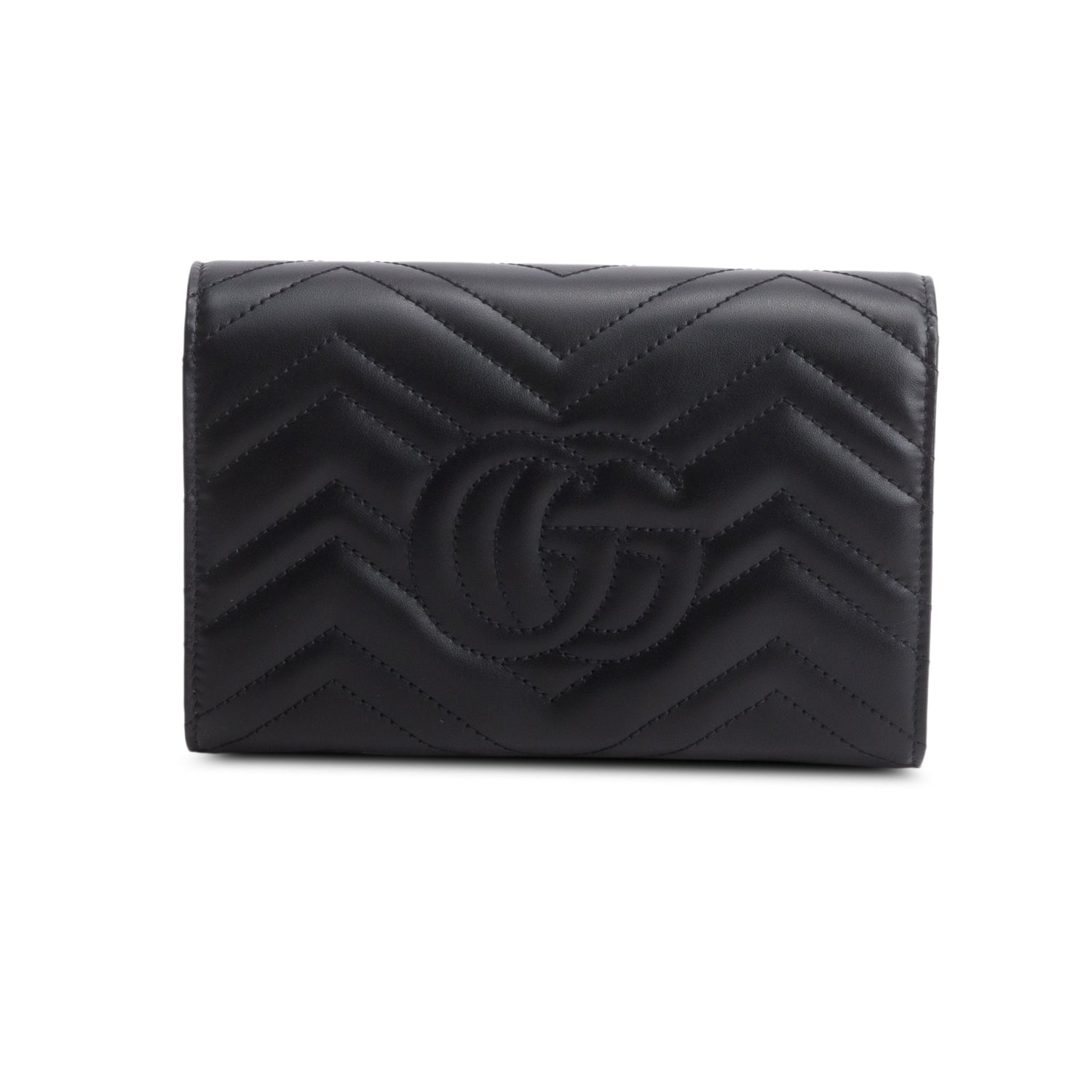 Gucci Black Calfskin Matelasse GG Marmont Wallet on Chain w/ Box
