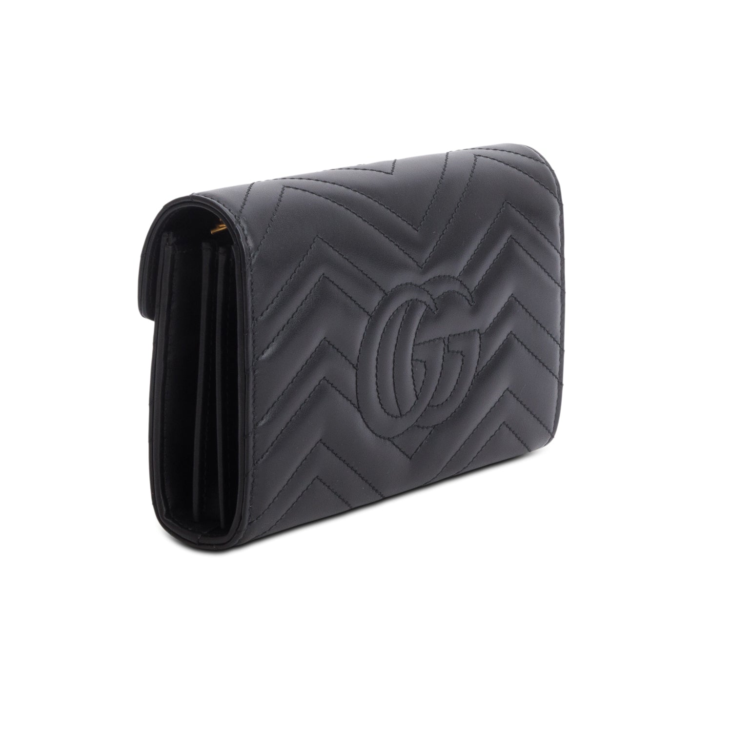 Gucci Black Calfskin Matelasse GG Marmont Wallet on Chain w/ Box