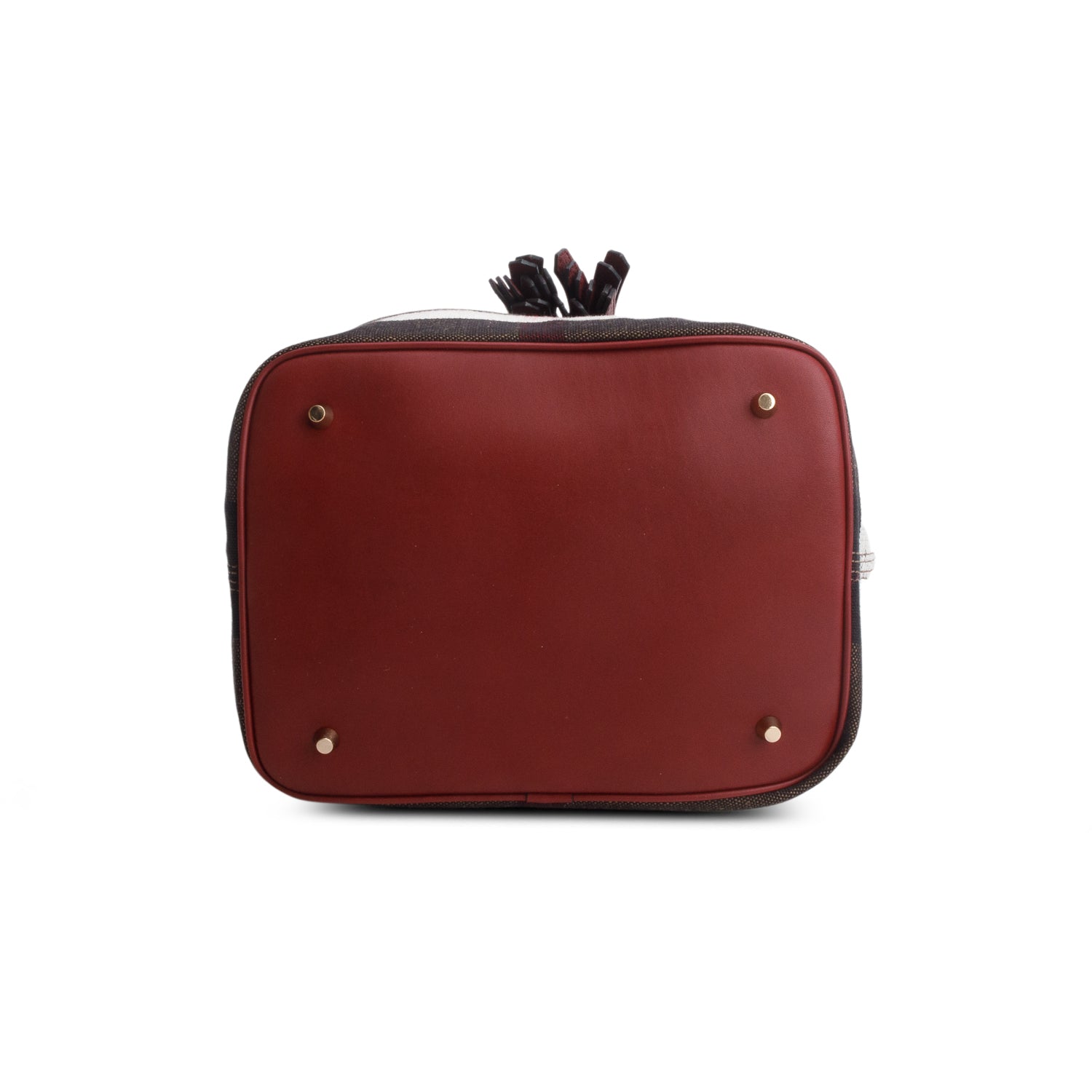 Burberry Mega Check Burgundy Leather Ashby Bucket Bag w/ Box, Receipt, Strap & Pouch