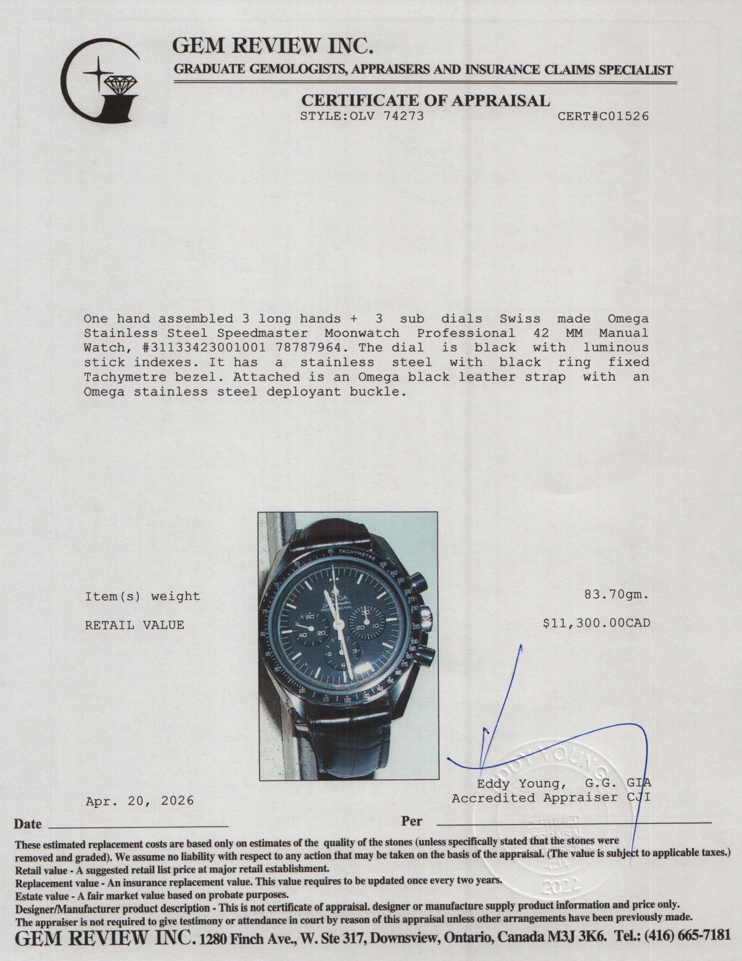 Omega Stainless Steel Speedmaster Moonwatch Professional 42 MM Manual Watch w/ Box & Papers