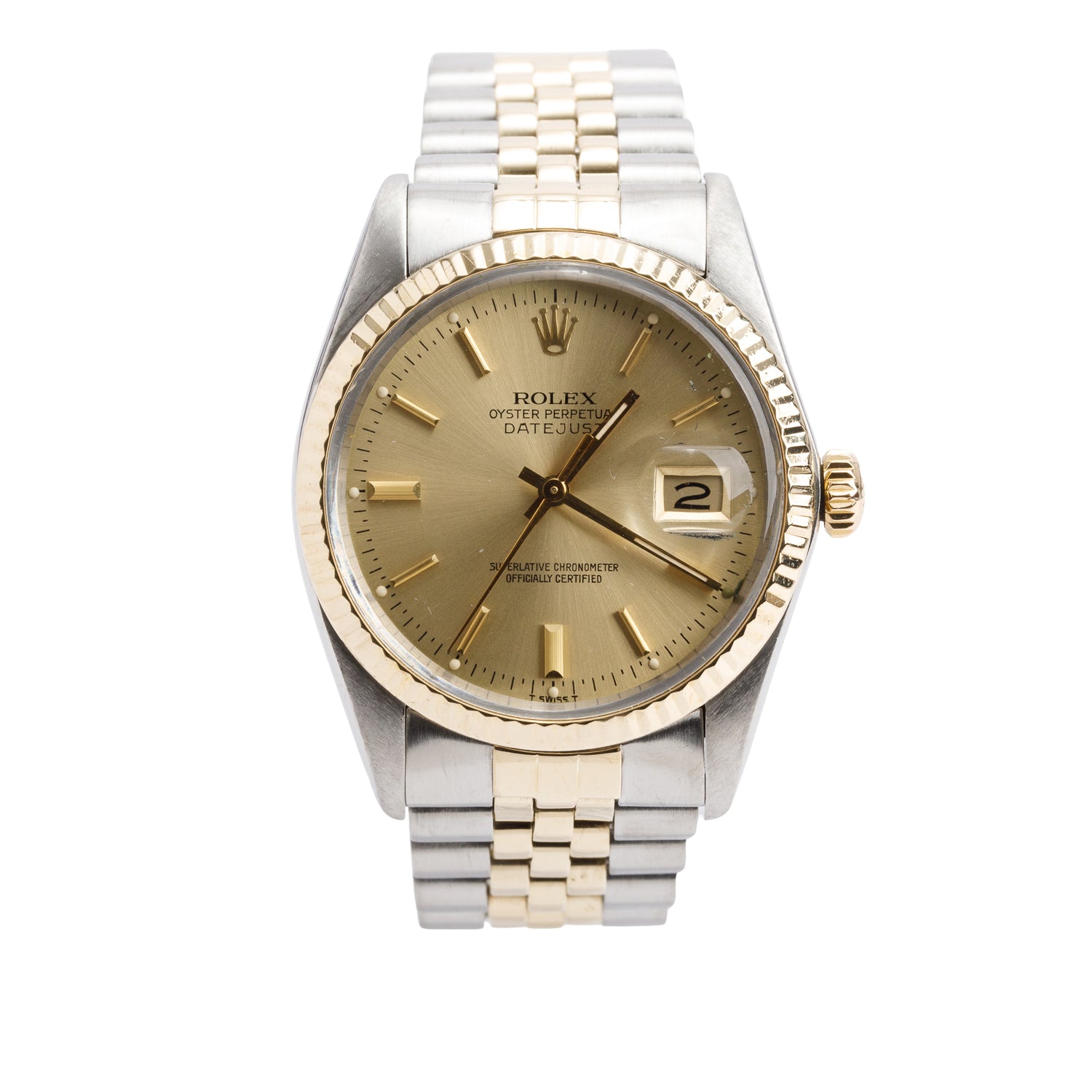 Rolex Stainless Steel & 18k Yellow Gold Datejust 36 MM Watch Gold Dial 16013 w/ Box & Papers