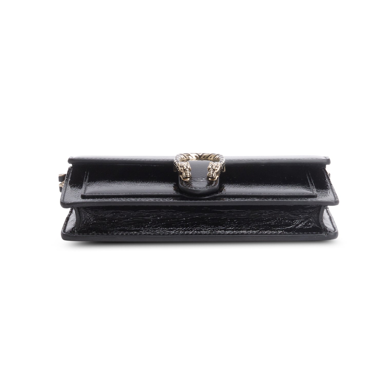 Gucci Black Crinkled Patent Leather Dionysus Wallet on Chain