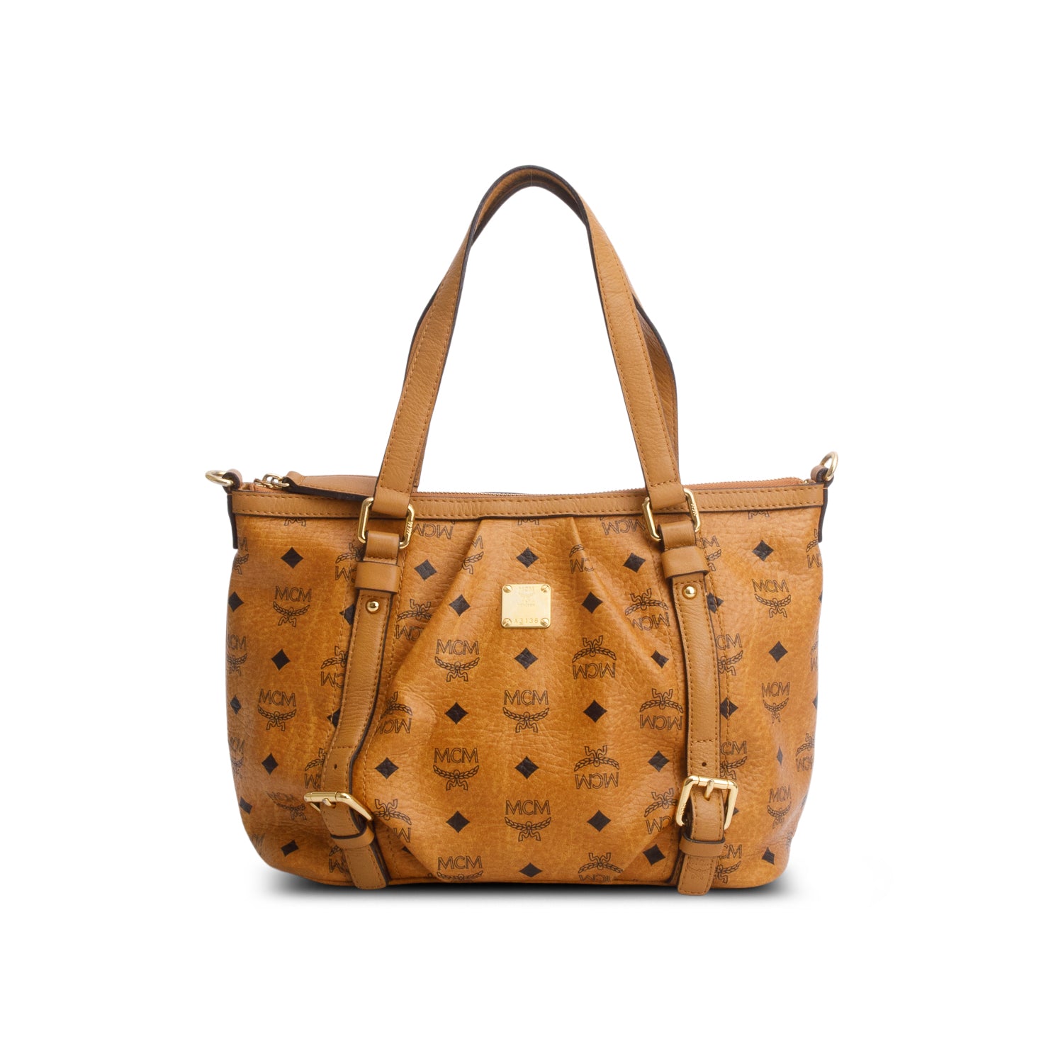 MCM Brown Visetos Essentials Shopper Tote w/ Strap