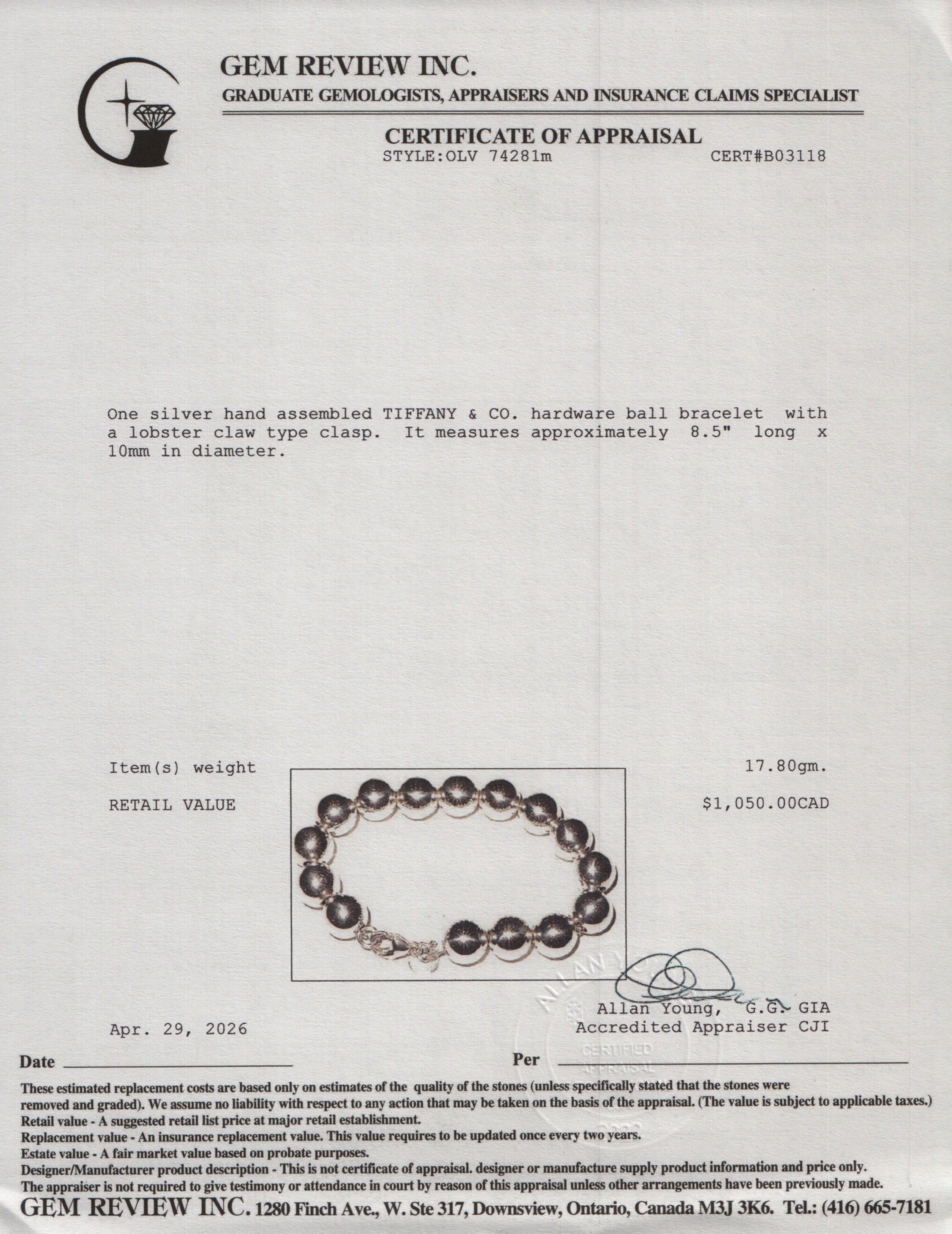 Tiffany & Co. Sterling Silver 10 MM HardWear Ball Bracelet