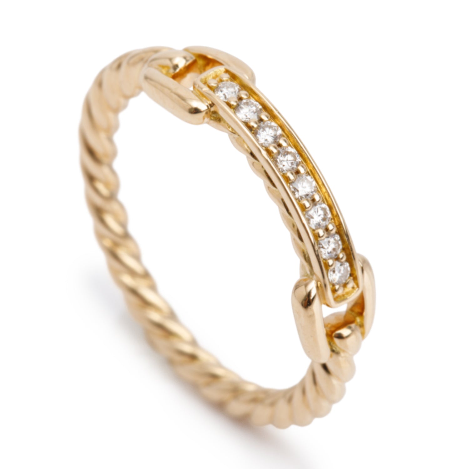 David Yurman 18k Yellow Gold Diamond 2.5 MM Petite Buckle Band Ring, Size 5.5 w/ Box & Receipt