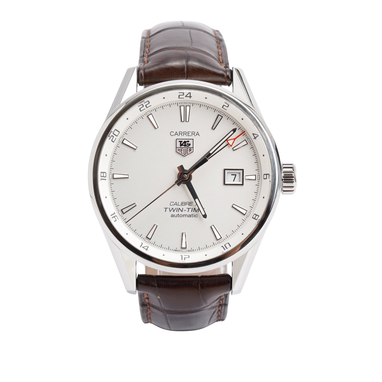 Tag Heuer Stainless Steel Carrera Dual Time 41 MM Automatic Watch White Dial WAR2011-0