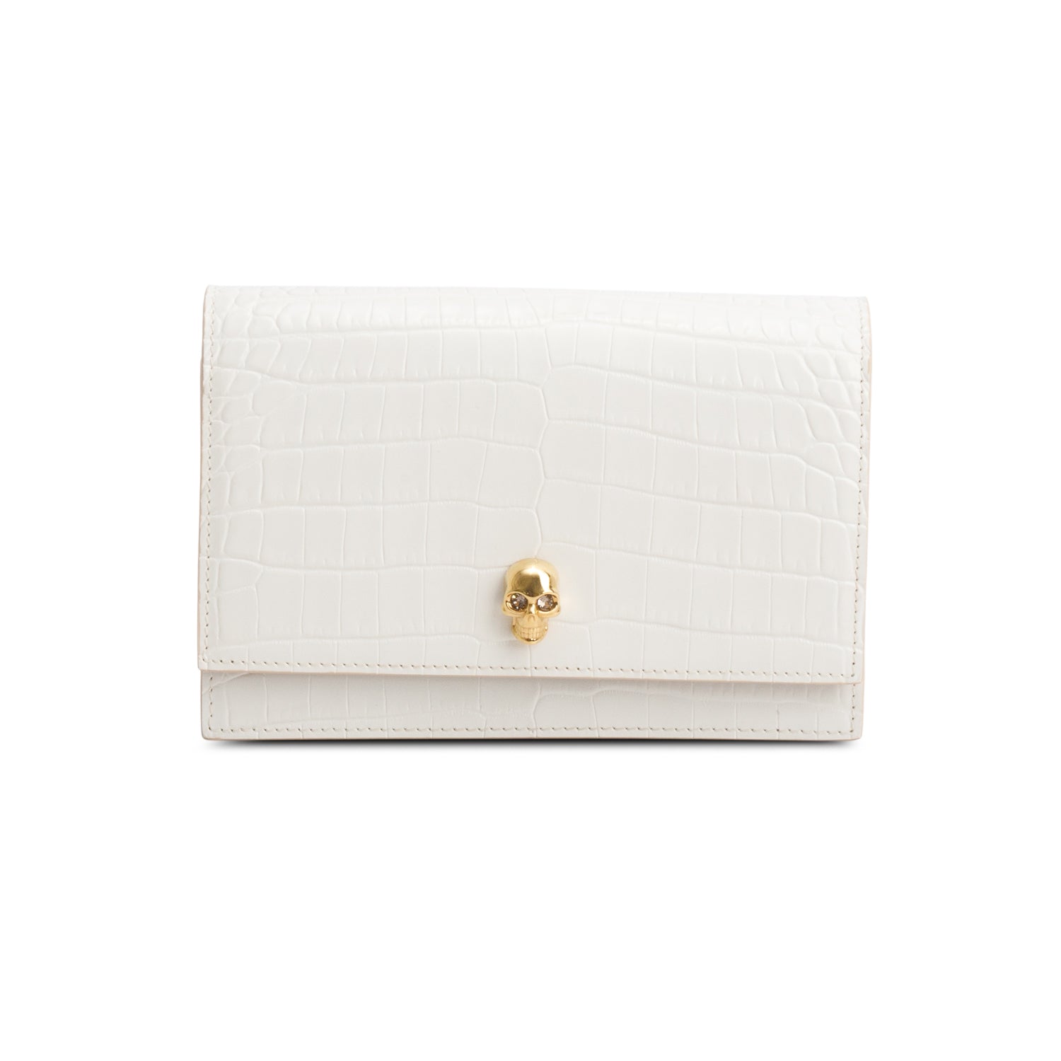 Alexander McQueen White Crocodile Embossed Skull Small Crossbody Bag