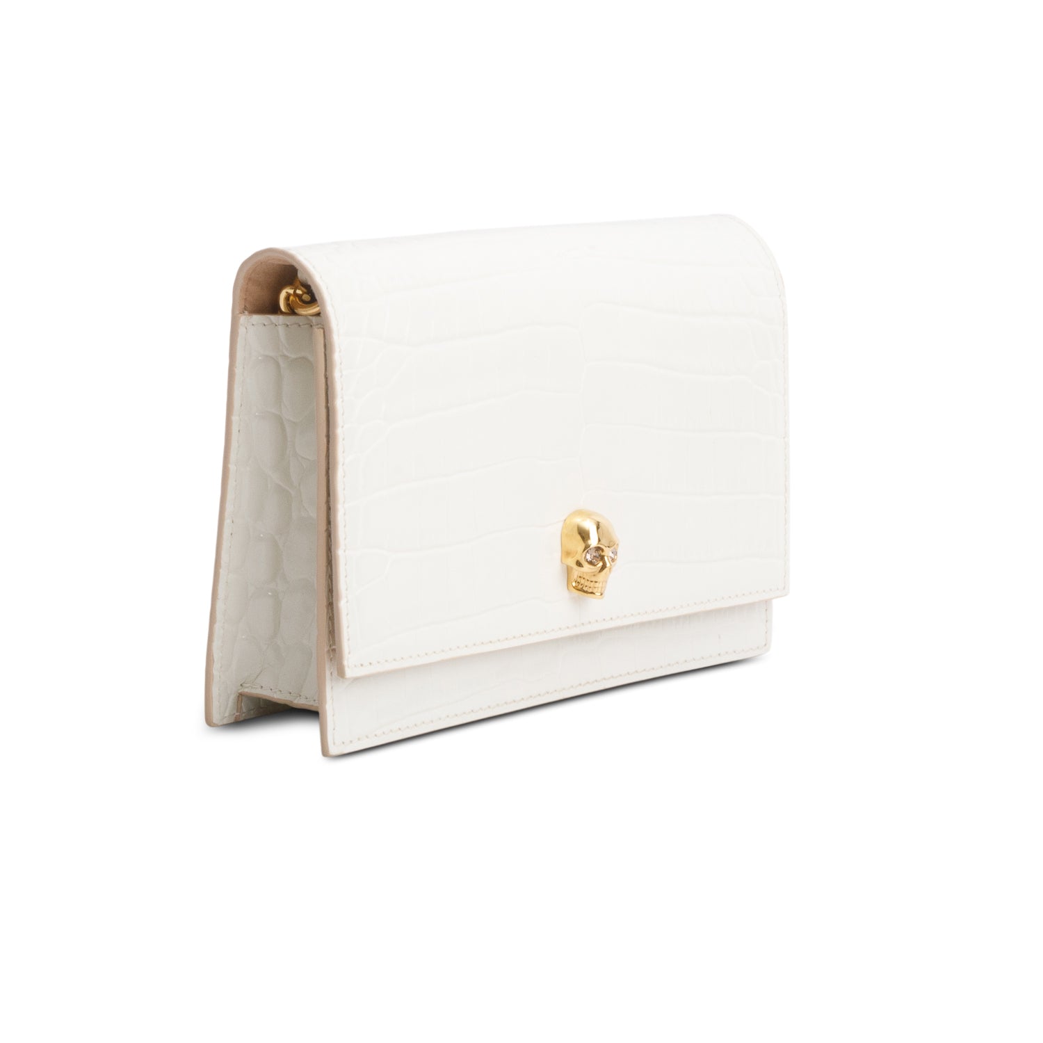 Alexander McQueen White Crocodile Embossed Skull Small Crossbody Bag
