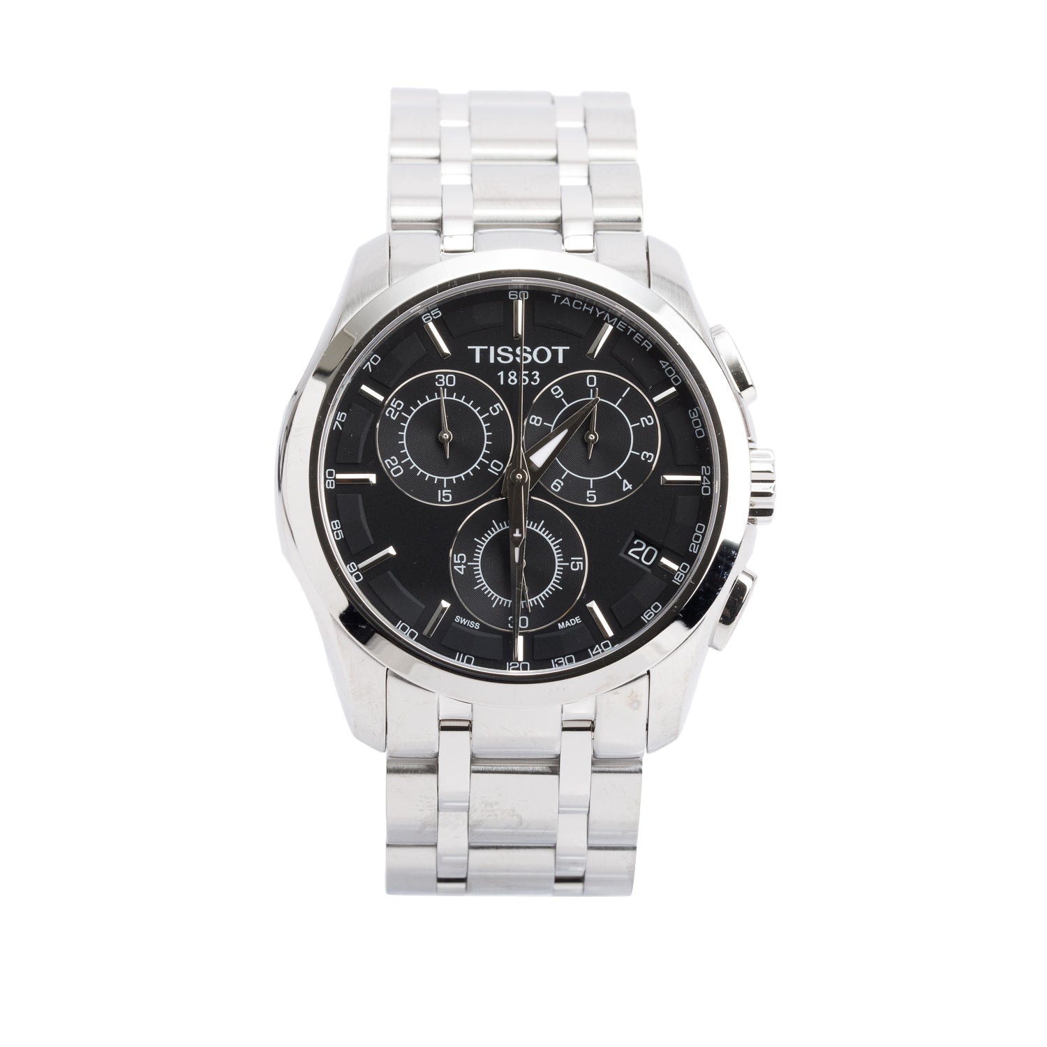 Tissot Stainless Steel Couturier 41 MM Chronograph Quartz Watch Black Dial T035617 w/ Box