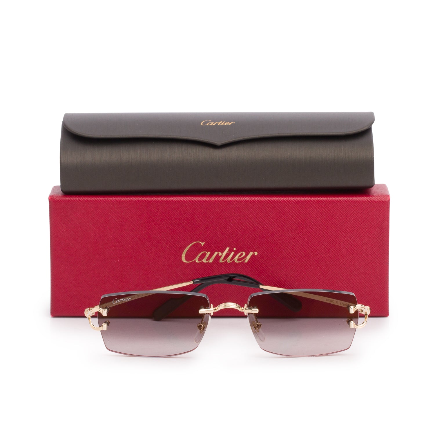 Cartier CT0550S Rimless Rectangle Classic C Motif Sunglasses w/ Box & Case