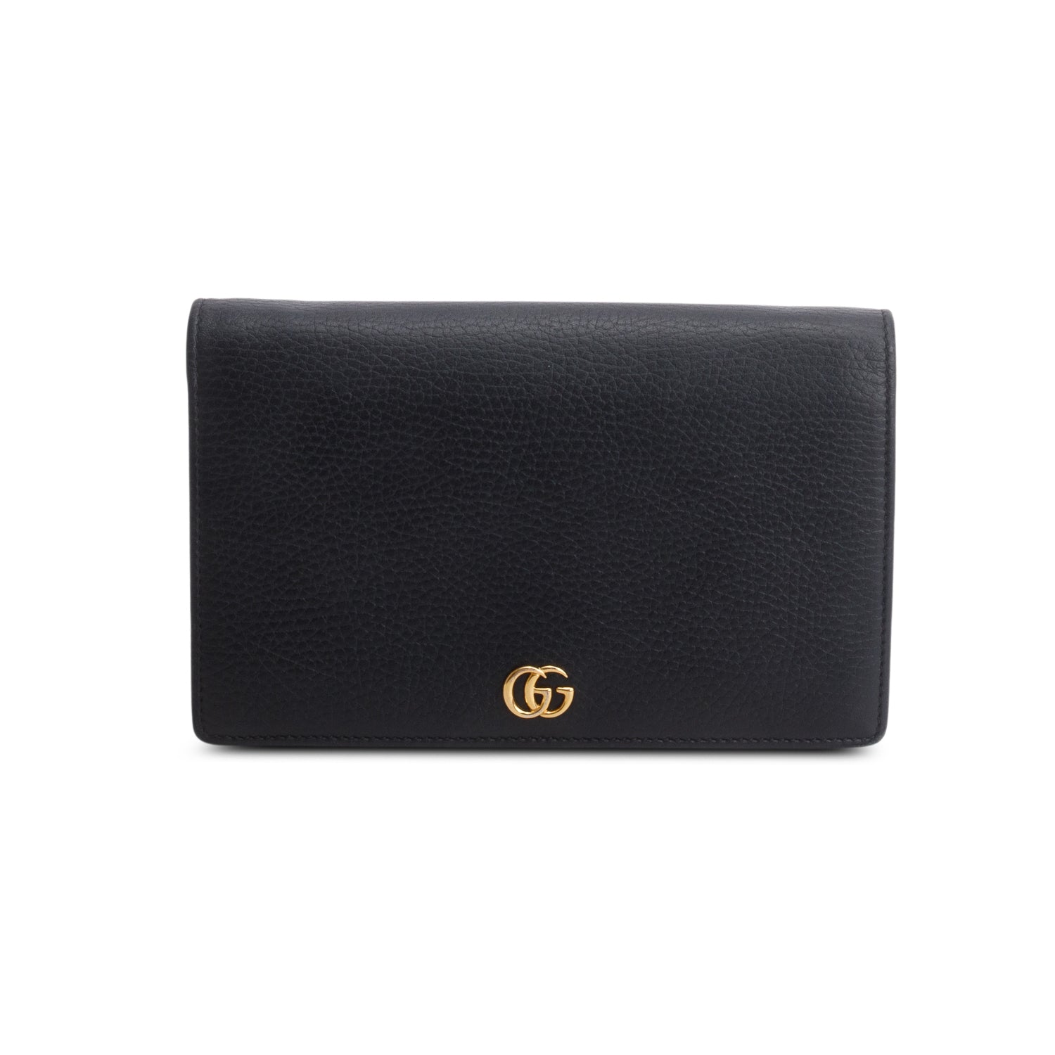 Gucci Black Dollar Calfskin Mini GG Marmont Wallet On Chain