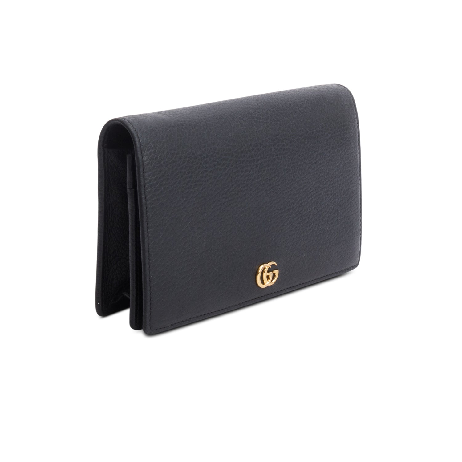 Gucci Black Dollar Calfskin Mini GG Marmont Wallet On Chain