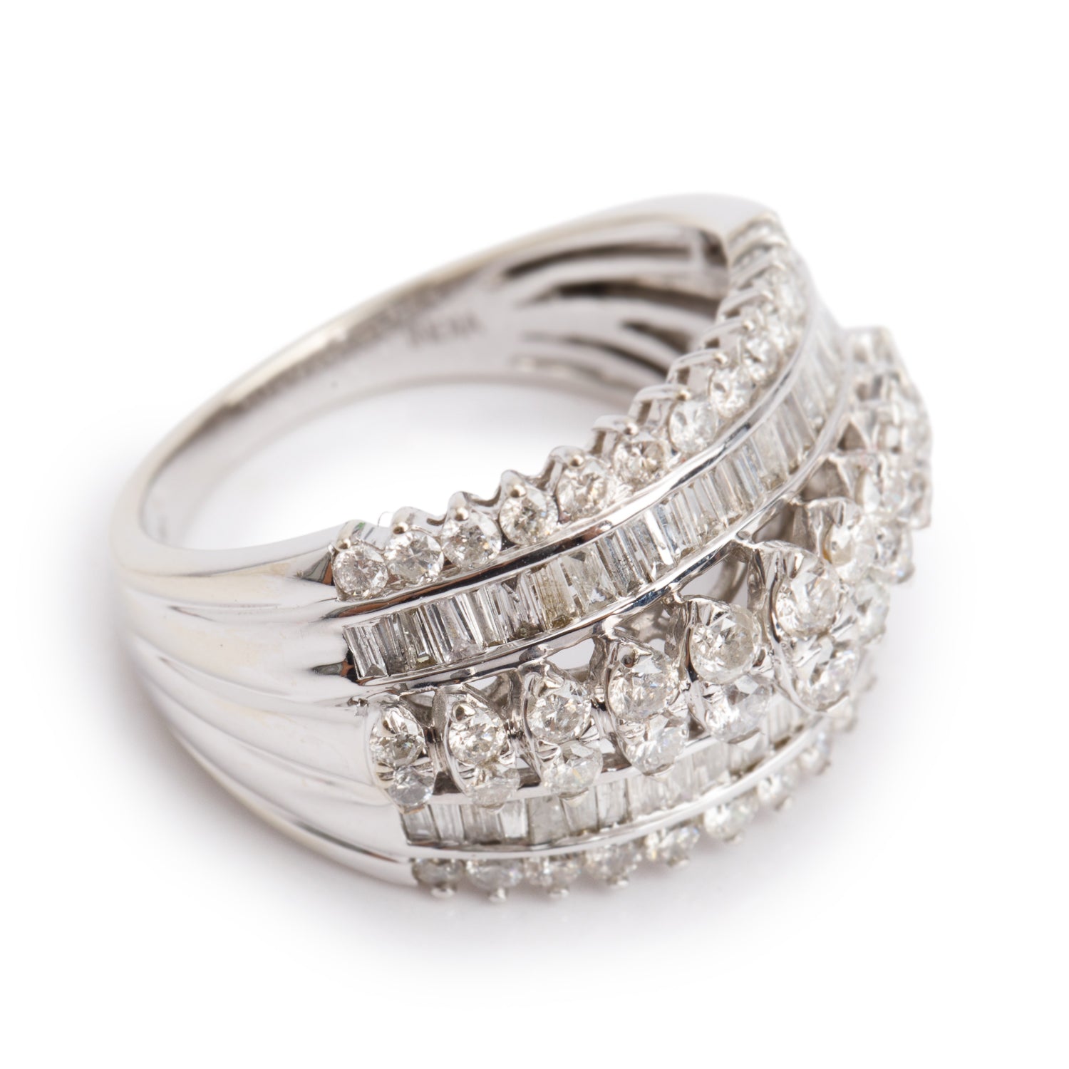 14k White Gold Five Row Diamond Cocktail Ring, Size 7
