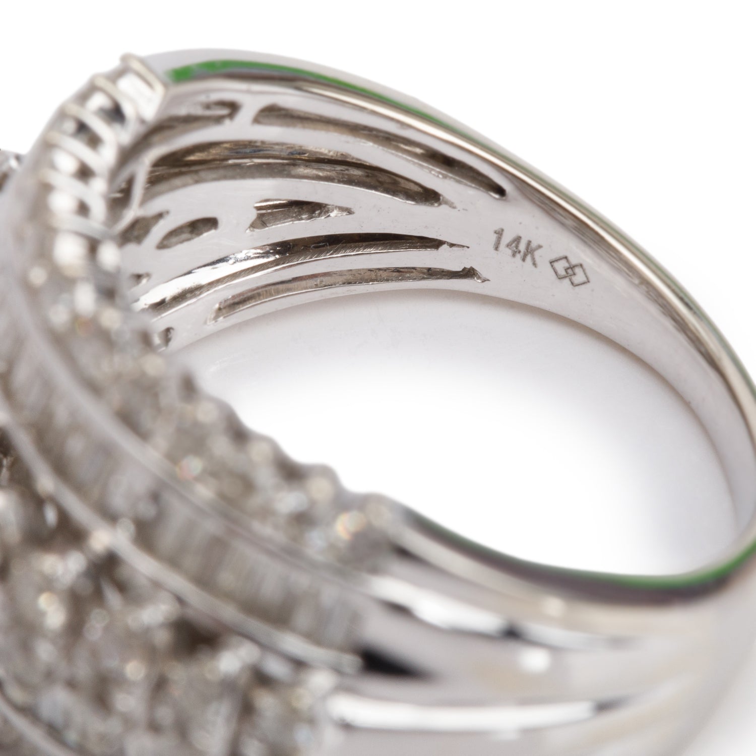 14k White Gold Five Row Diamond Cocktail Ring, Size 7