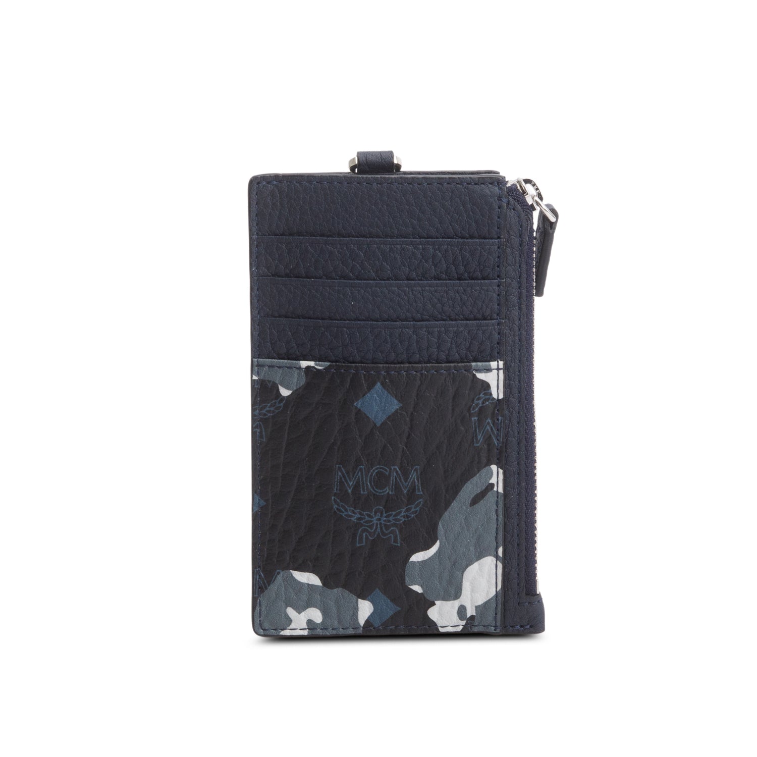 MCM Navy Leather Camo Print Portuna Card Holder w/ Box & Strap