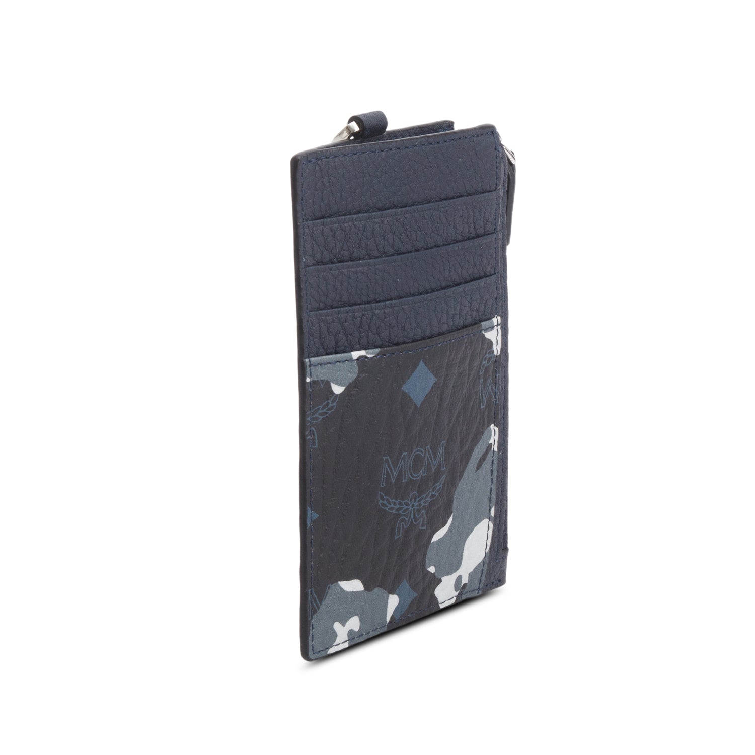MCM Navy Leather Camo Print Portuna Card Holder w/ Box & Strap