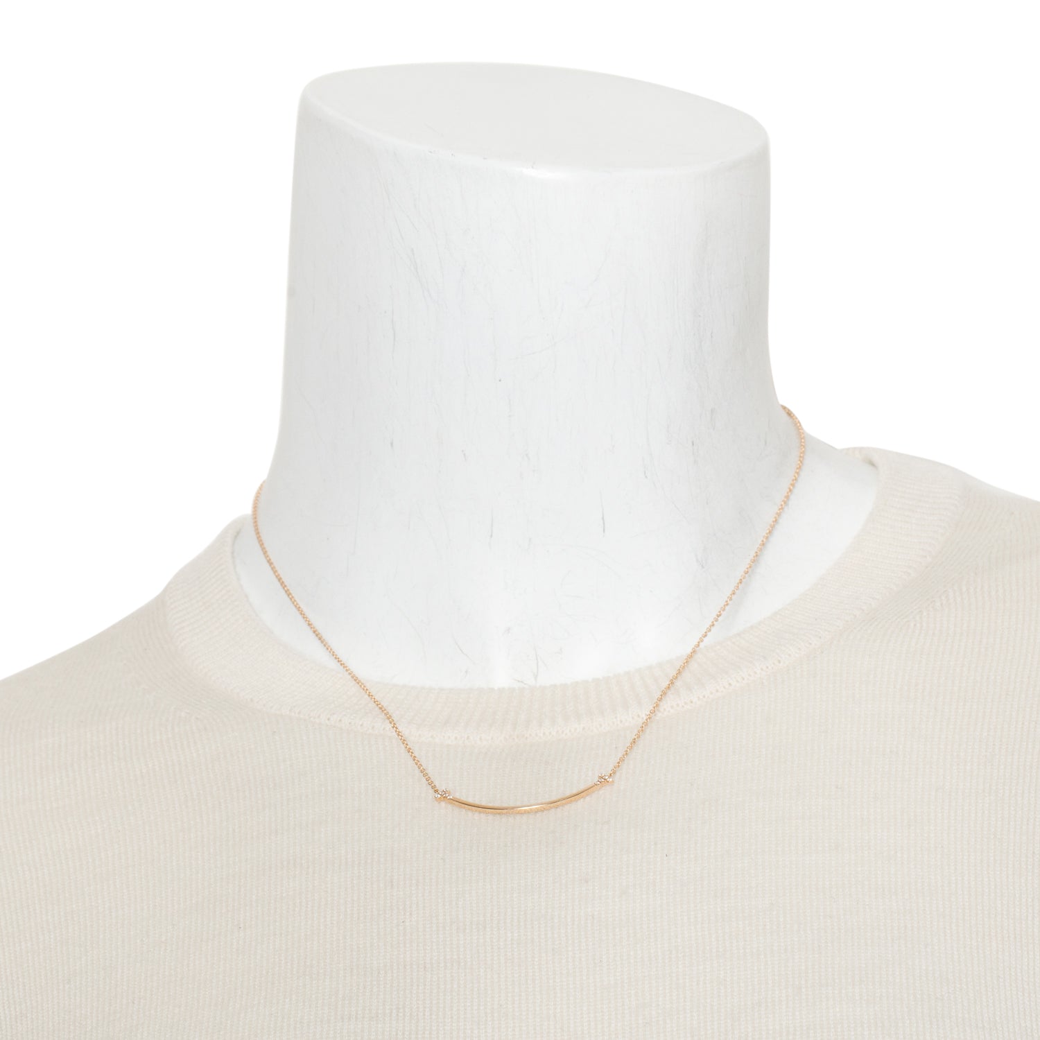 Tiffany & Co. 18k Rose Gold Diamond Small T Smile Pendant Necklace w/ Box
