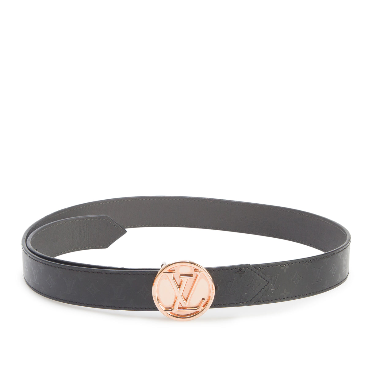Louis Vuitton Black/Grey Monogram Leather LV Circle Logo Reversible Belt 90 36 w/ Box