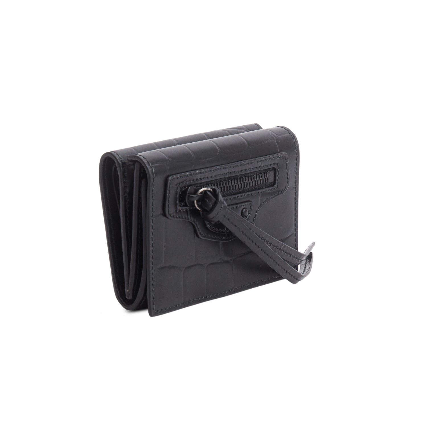 Balenciaga Black Croc Embossed Leather Mini Neo Classic City Wallet w/ Box