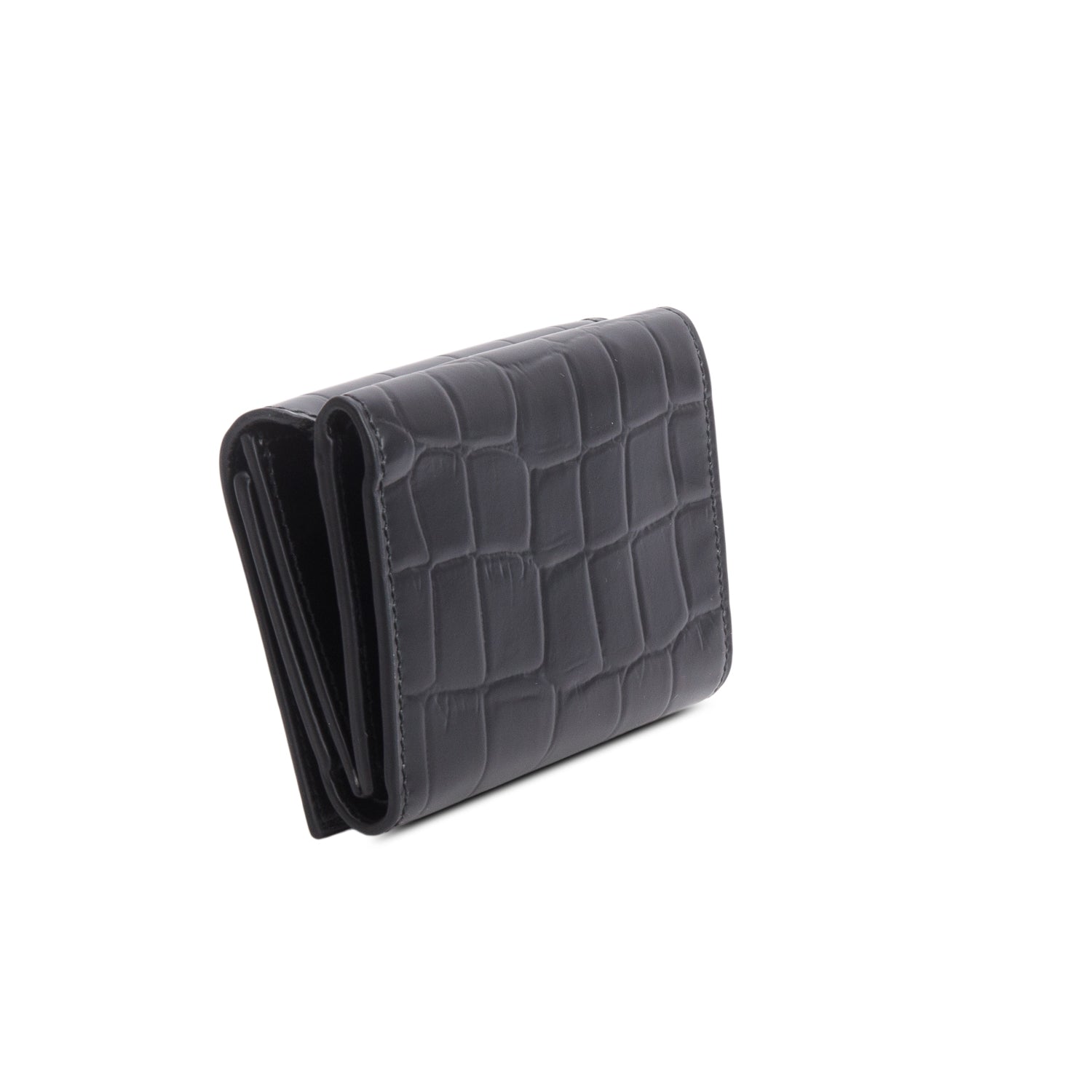 Balenciaga Black Croc Embossed Leather Mini Neo Classic City Wallet w/ Box