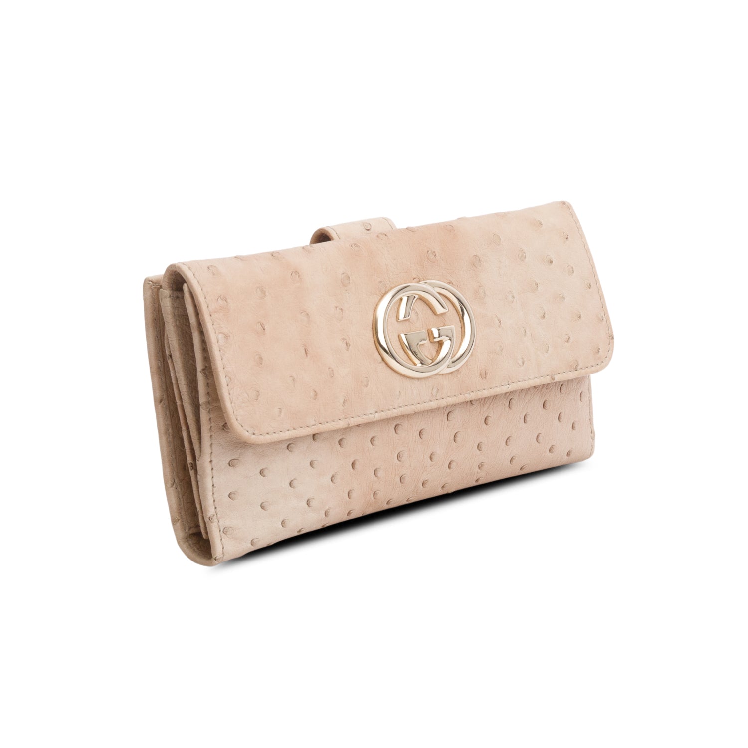Gucci Beige Ostrich Interlocking G Britt Continental Wallet