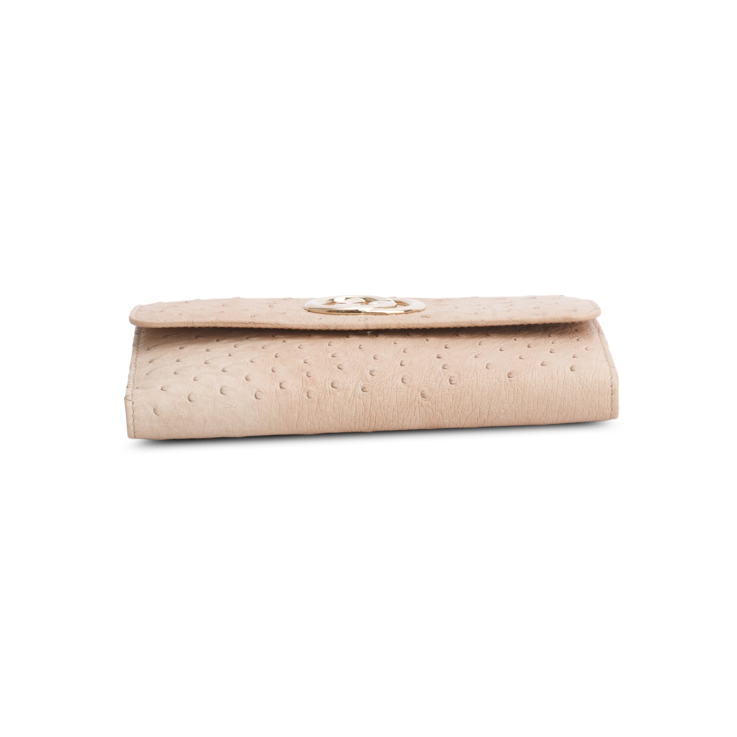 Gucci Beige Ostrich Interlocking G Britt Continental Wallet