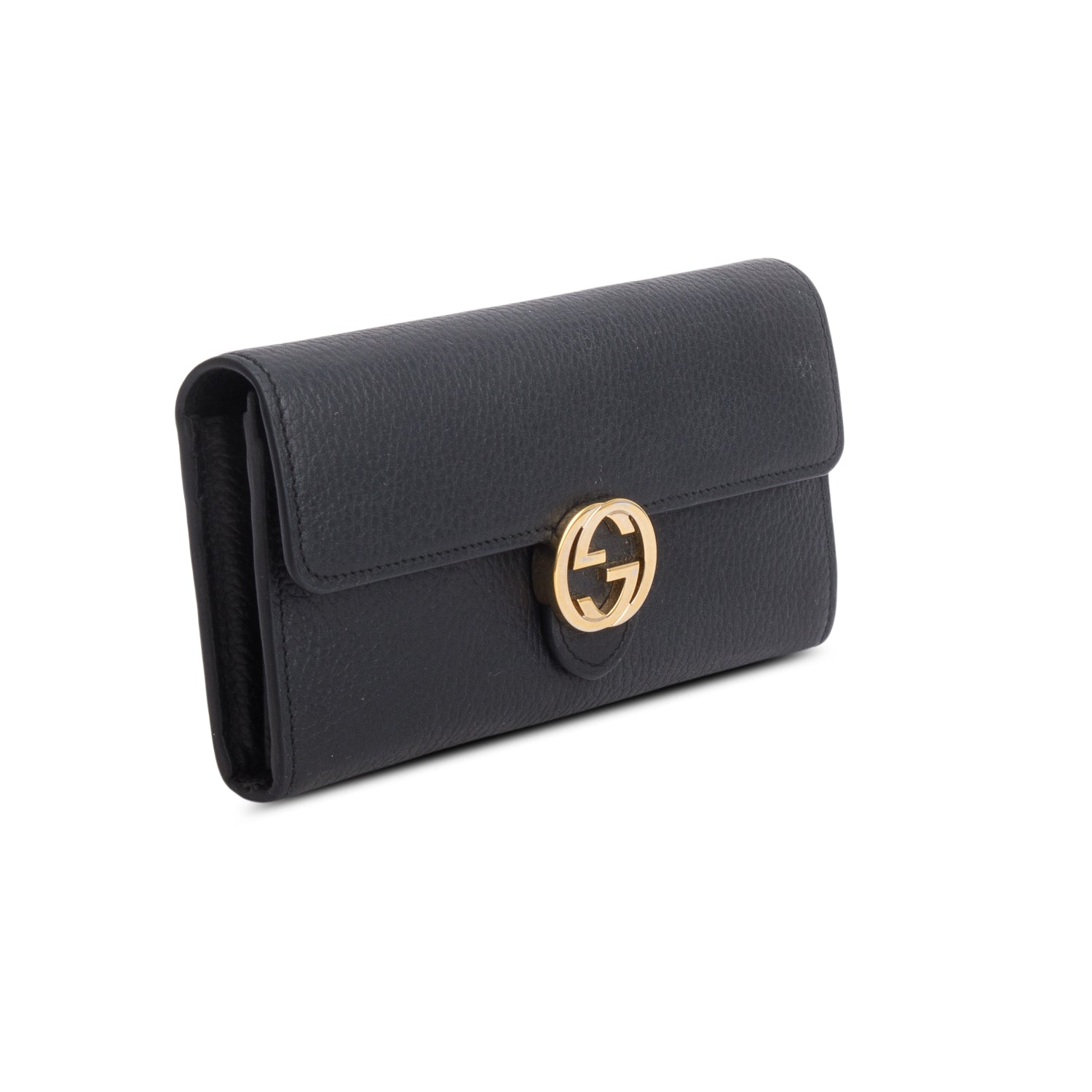 Gucci Black Leather Interlocking GG Continental Wallet
