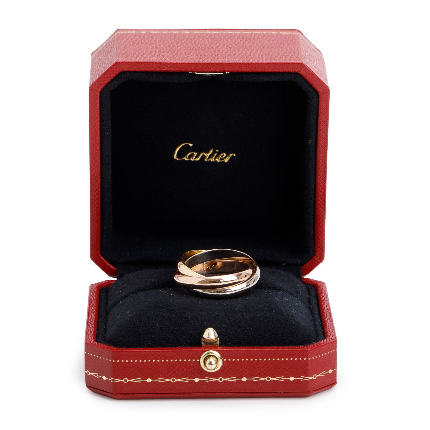 Cartier Vintage 18k Tri-Gold Classic Trinity Rolling Ring, Size 64 10.75 w/ Box