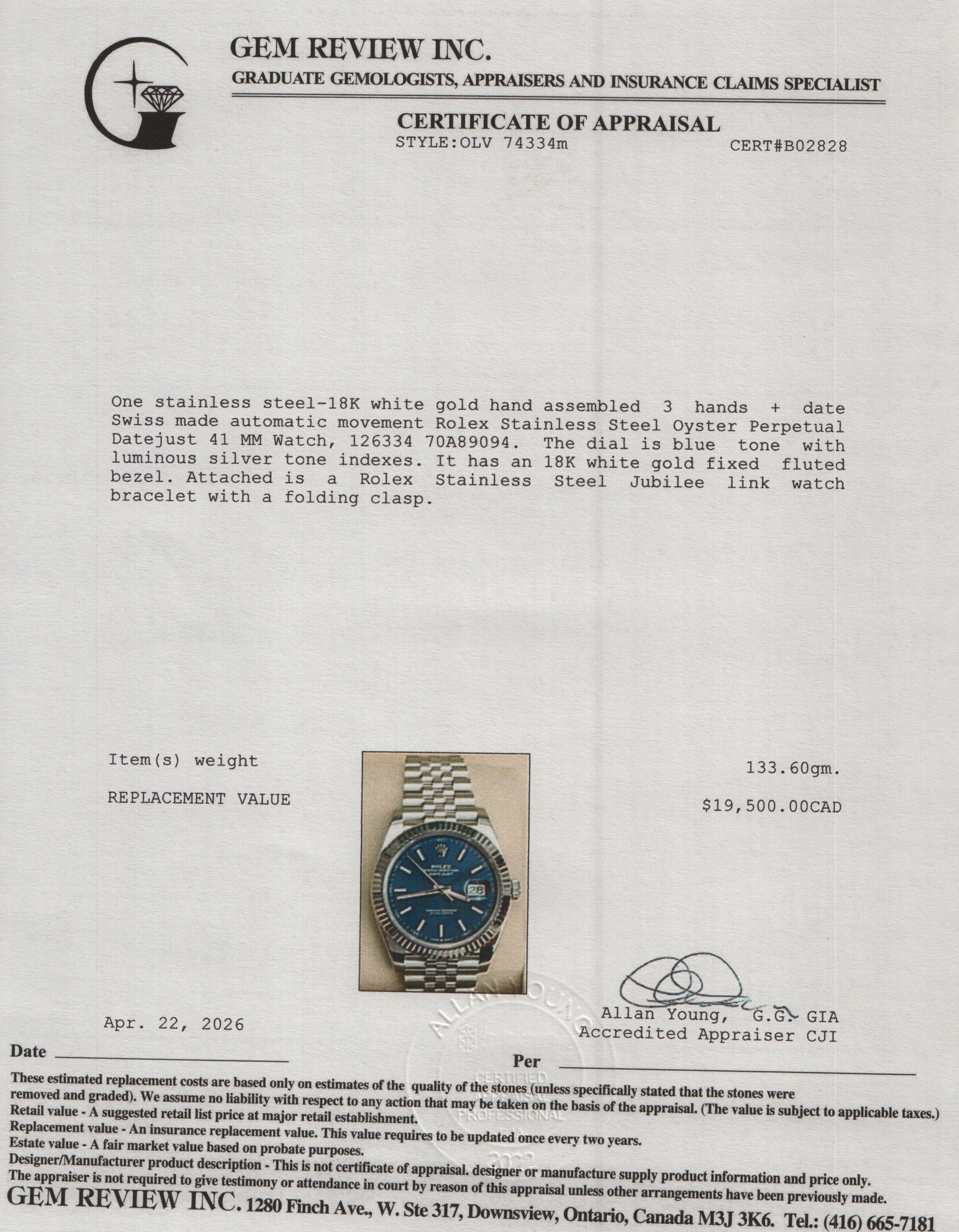 Rolex 2025 Stainless Steel Oyster Perpetual Datejust 41 MM Watch Blue Dial 126334 w/ Box & Papers