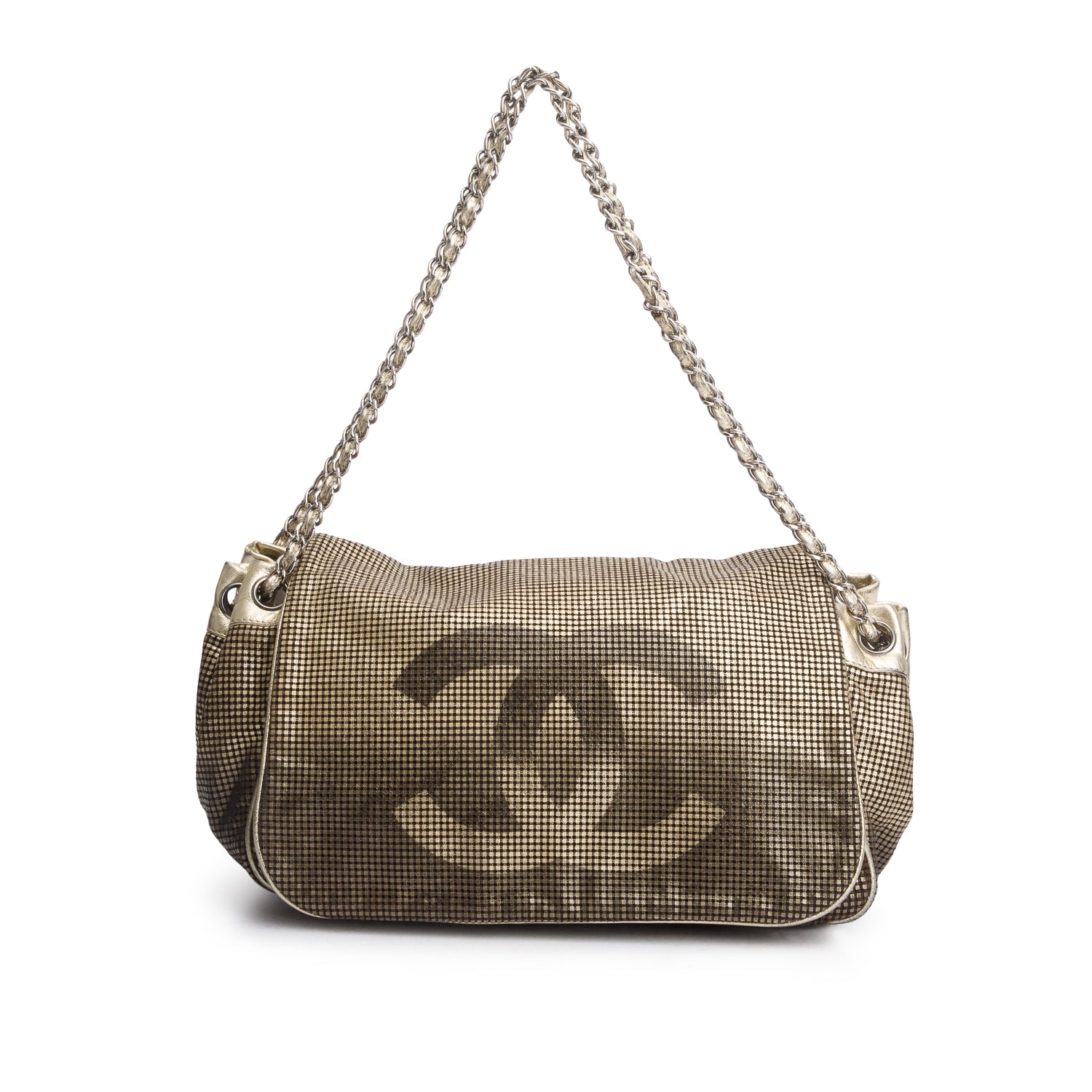Chanel Gold Metallic Perforated Lambskin Hollywood Accordion Flap Bag w/ Authenticity Card