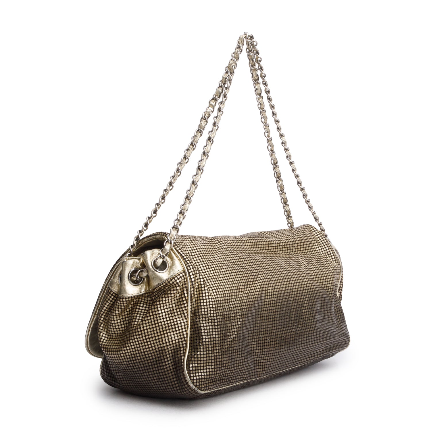 Chanel Gold Metallic Perforated Lambskin Hollywood Accordion Flap Bag w/ Authenticity Card